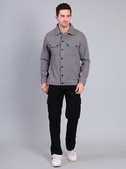 Stylox Men’s Winter Shacket | Solid Button-Down Shirt Jacket with Chest Pockets | Warm Casual Outerwear