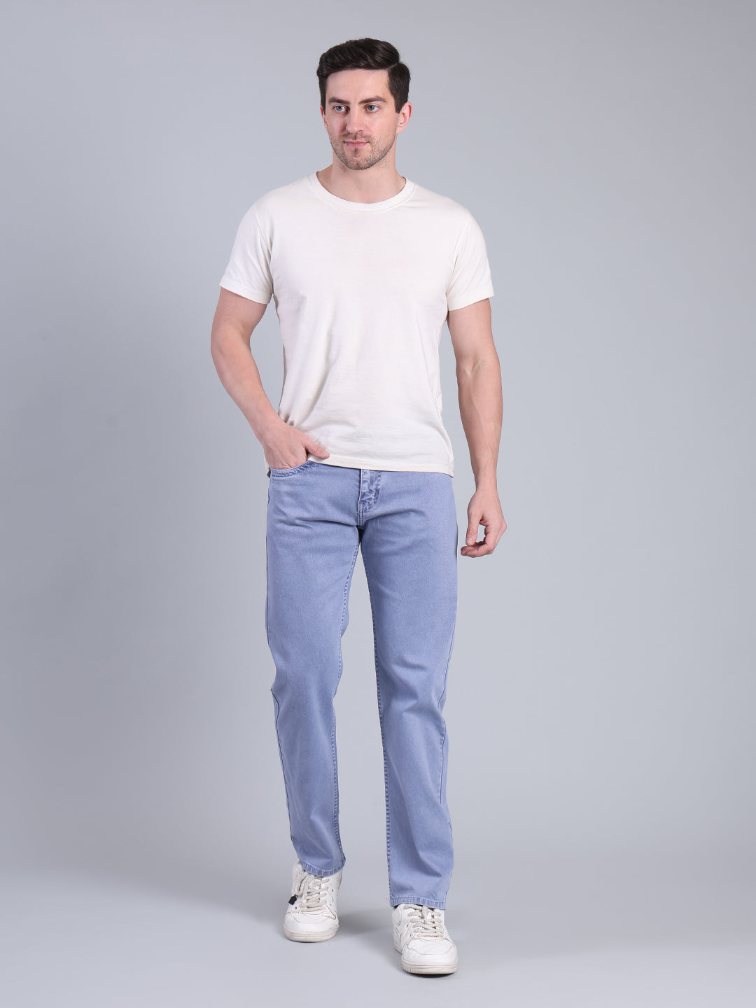 Stylox Men’s Comfort Fit Mid Rise Washed Denim Jeans (Light Blue)