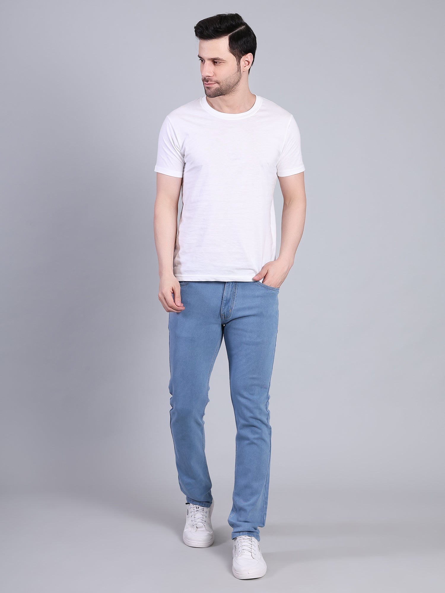 Stylox Men’s Slim Fit Mid Rise Stretchable Casual Denim Jeans-Light Blue - Stylox