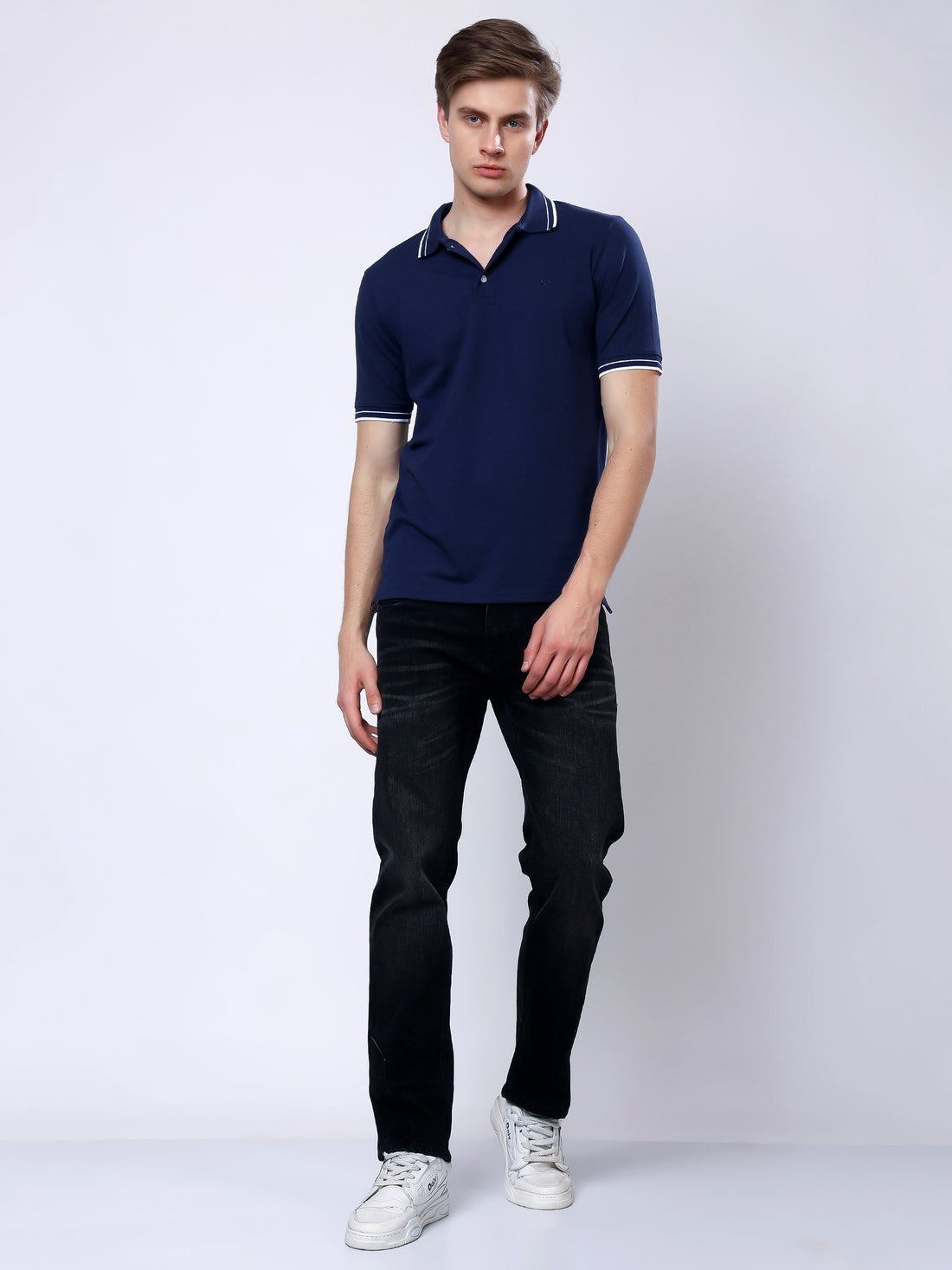 Stylox Men’s Solid Polo T-Shirt with Contrast-Tipped Collar - Stylox