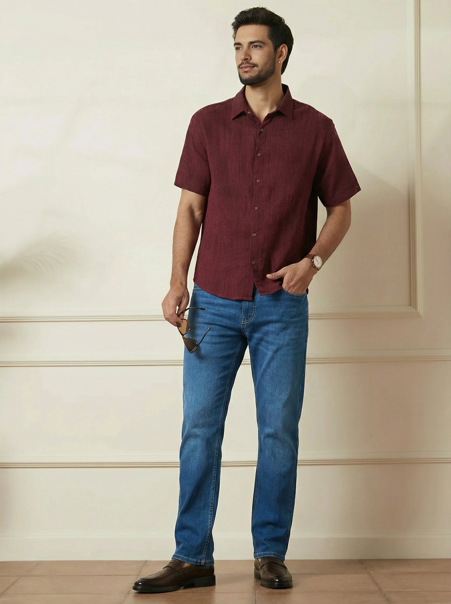 Stylox Men’s Mid Blue Straight Fit Jeans Mid-Rise Denim - Stylox
