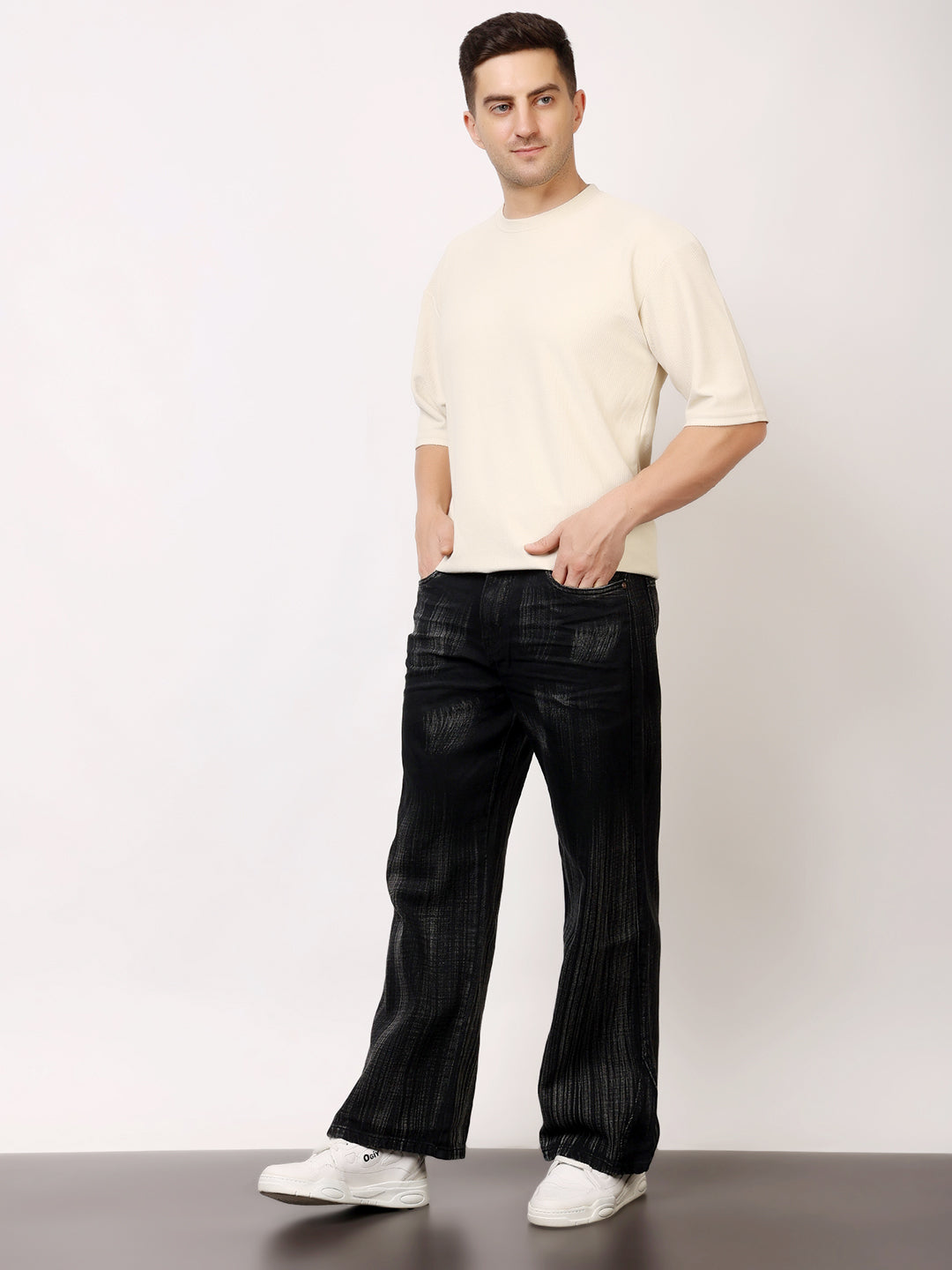 Stylox Men’s Washed Stretchable Baggy Fit Jeans – Loose Fit Vintage Denim for Streetwear &amp; Casual Wear