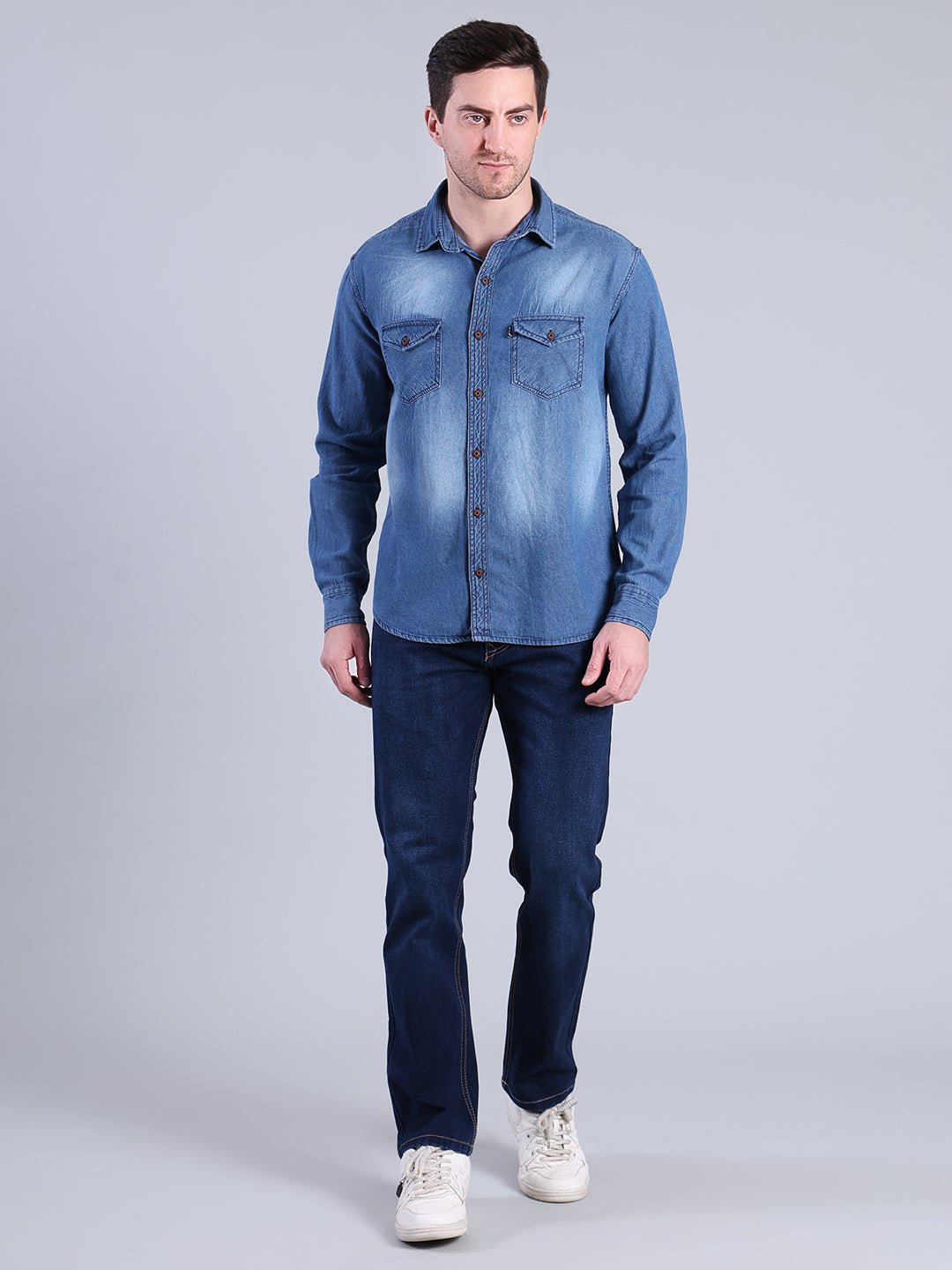 Stylox Men’s Light Wash Denim Shirt with Dual Chest Pockets - Stylox