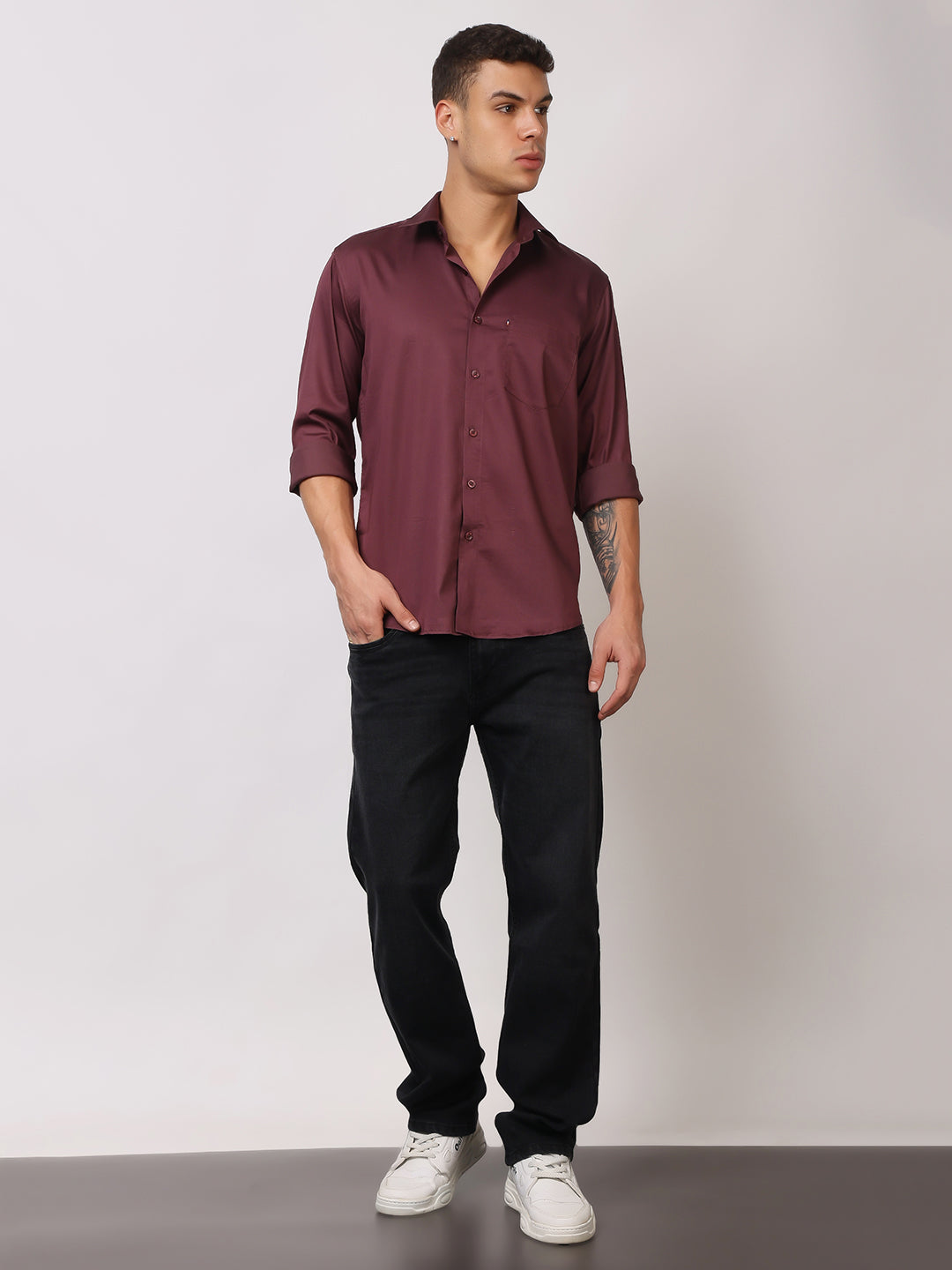 Stylox Men's Full Sleeve Solid Partywear Casual Shirt – Premium Shine Finish Cotton Blend Regular Fit Shirt for Stylish Evening & Occasion Wear - Stylox