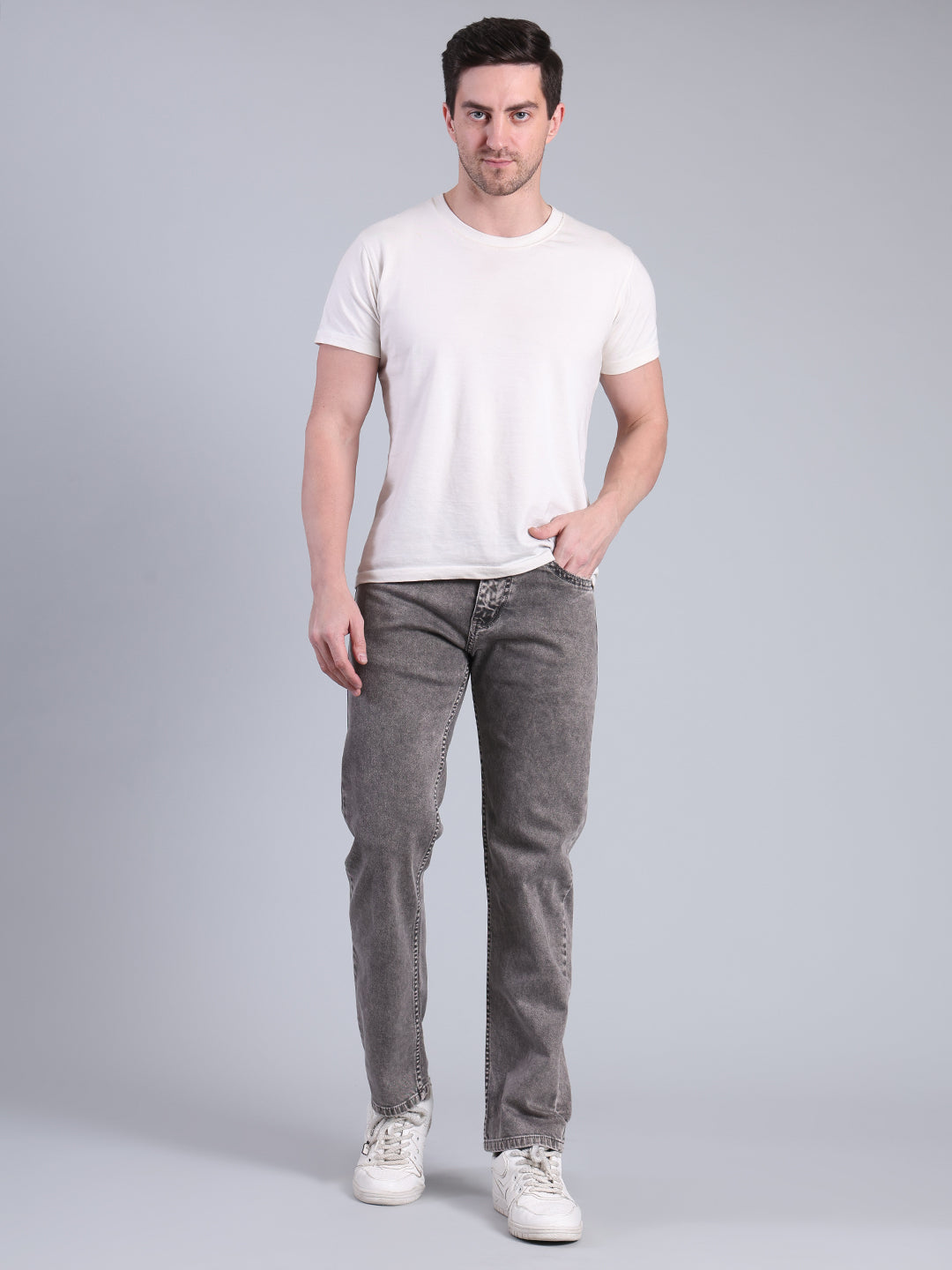 Stylox Men’s Comfort Fit Mid Rise Washed Denim Jeans (Mid Grey) - Stylox