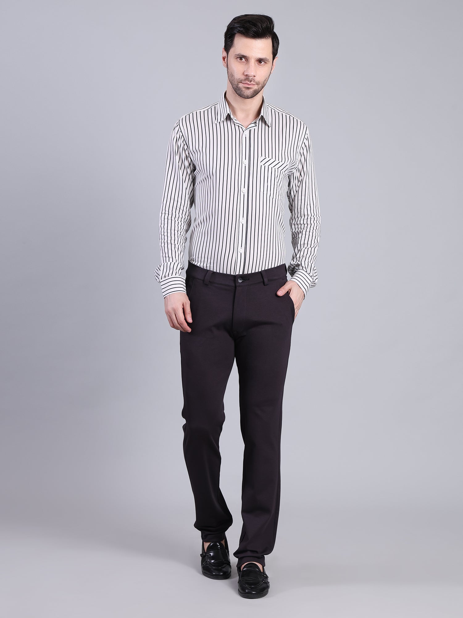 Stylox Men’s Slim Fit Stretchable Formal Trousers-Black - Stylox