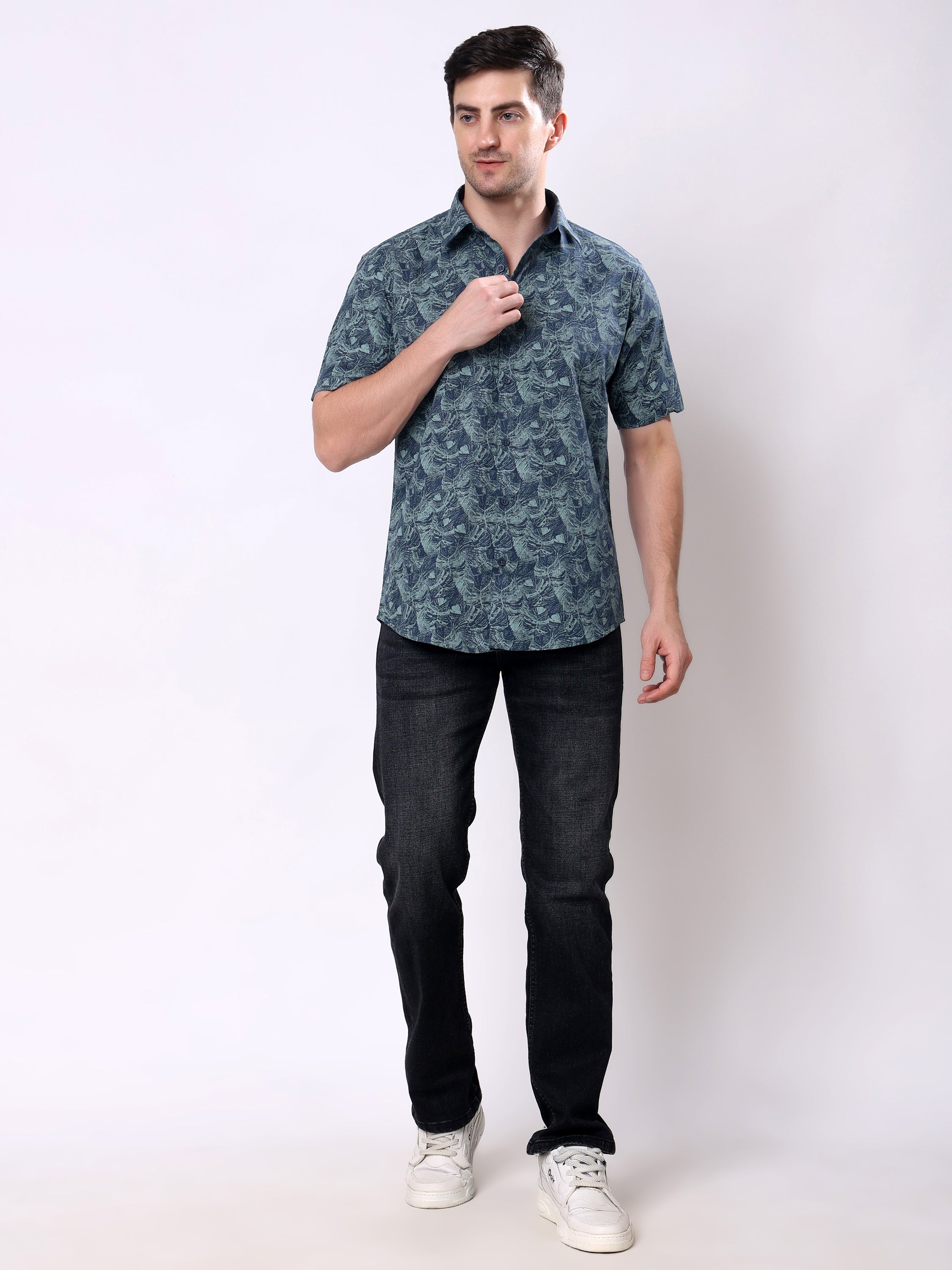 Stylox Men’s Regular Fit Half Sleeve Tropical Leaf Printed Casual Summer Shirt - Stylox