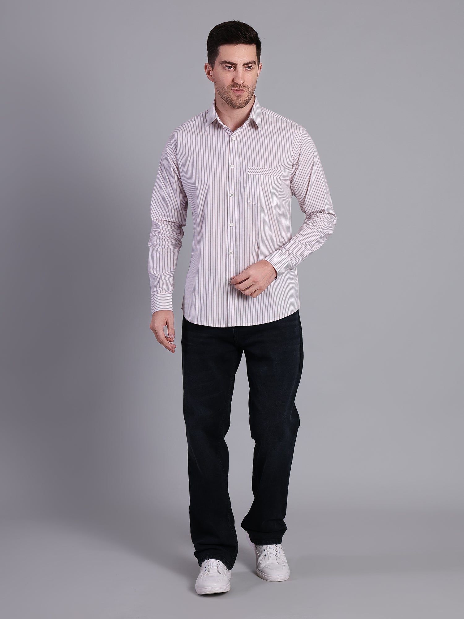 Stylox Men’s Regular Fit Vertical Striped Full Sleeve Casual Shirt-Red - Stylox