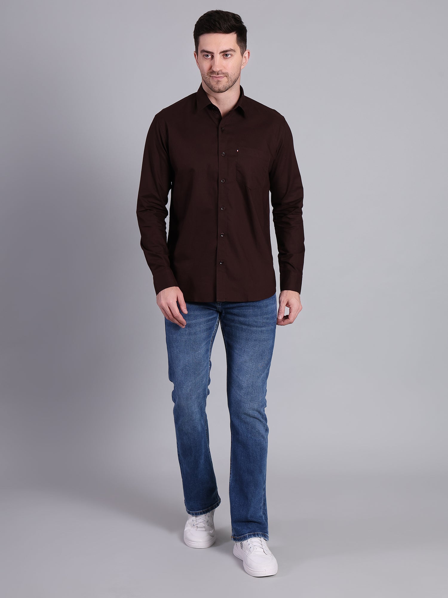 Stylox Men’s Regular Fit Solid Oxford Casual Shirt-Brown - Stylox