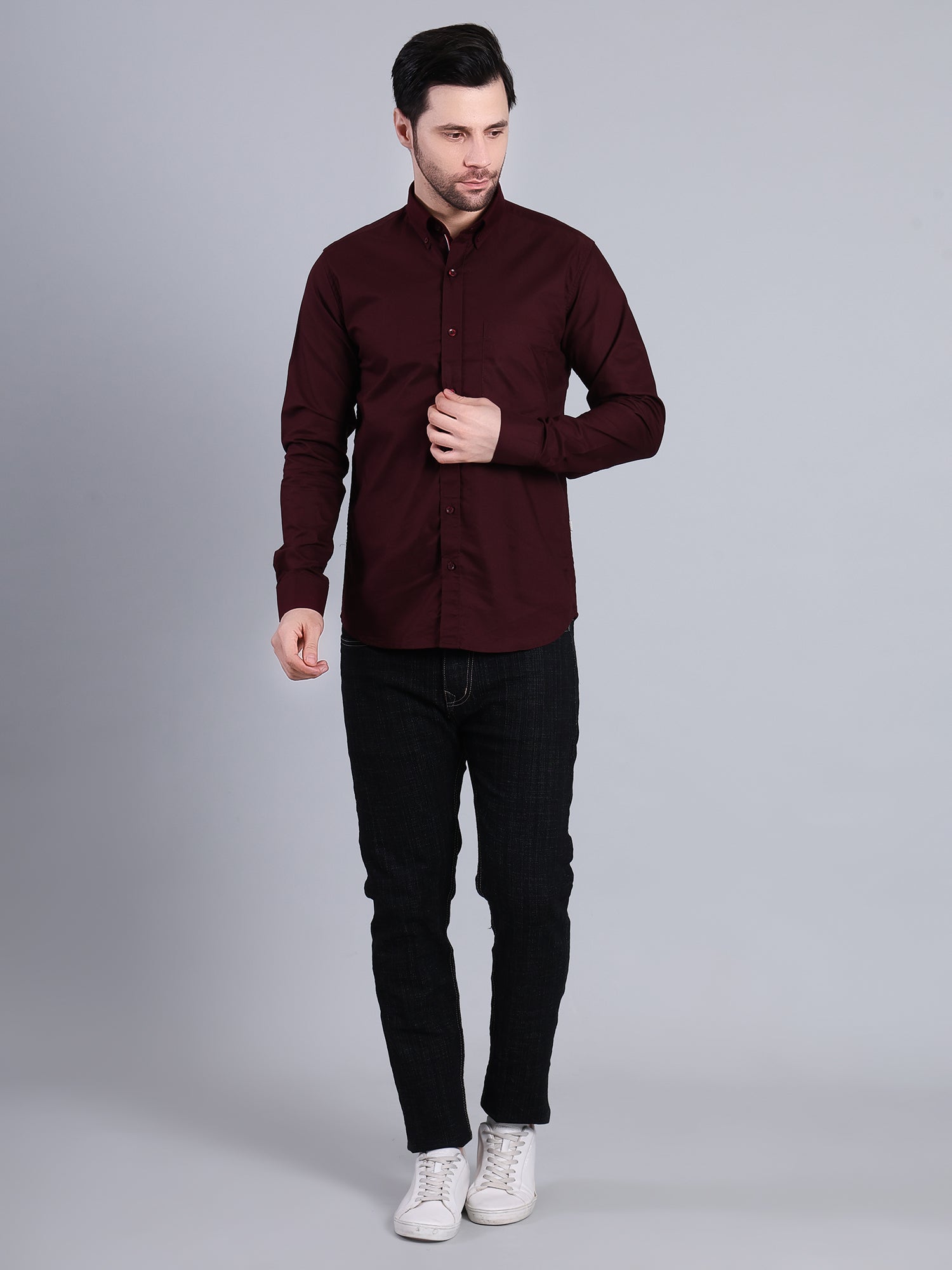 Stylox Men’s Regular Fit Full Sleeve Solid Casual Shirt for Everyday & Office Wear (Wine) - Stylox