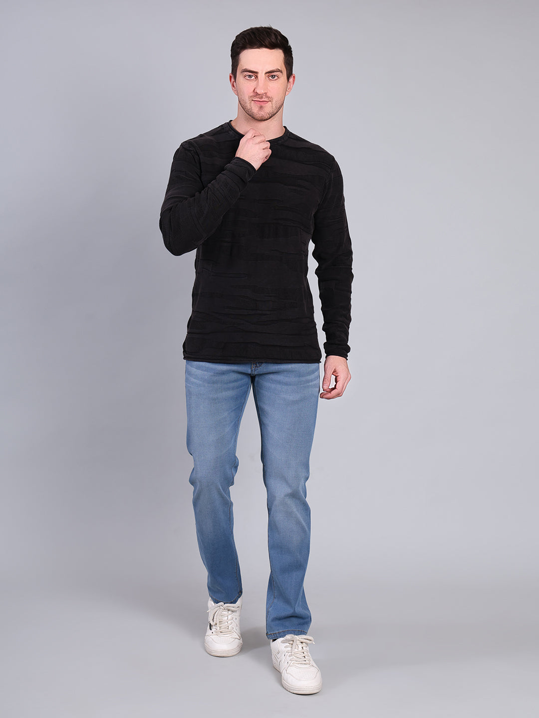 Stylox Men’s Textured Winter Sweater | Full Sleeve Crew Neck Knit Pullover | Premium Casual Wear (Black) - Stylox