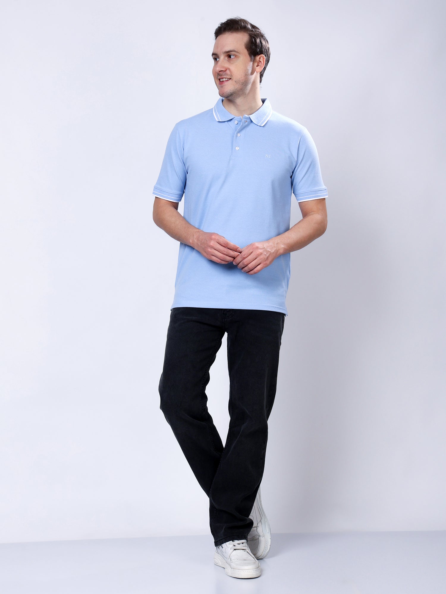 Stylox Men’s Solid Polo T-Shirt with Contrast-Tipped Collar - Stylox