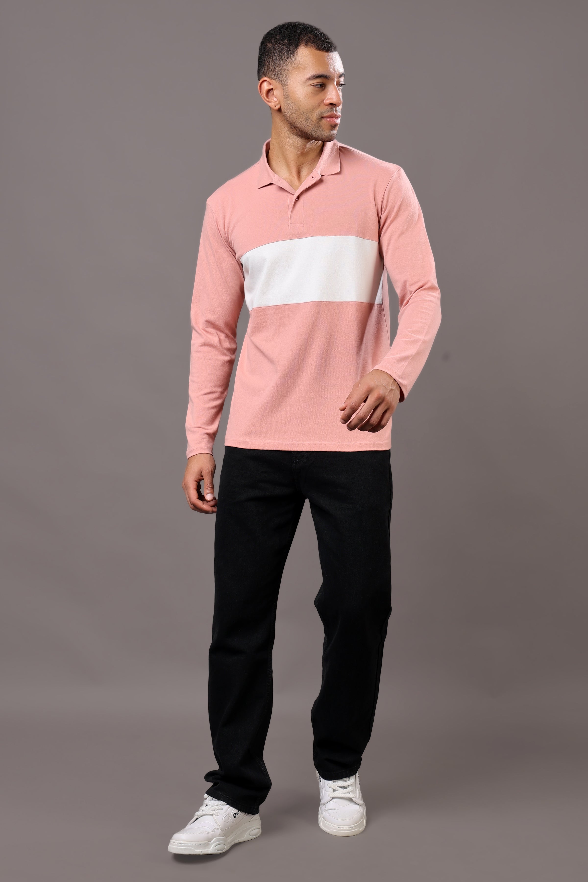 Stylox Men’s Long Sleeve Polo T-Shirt with Cut & Sew Design - Stylox