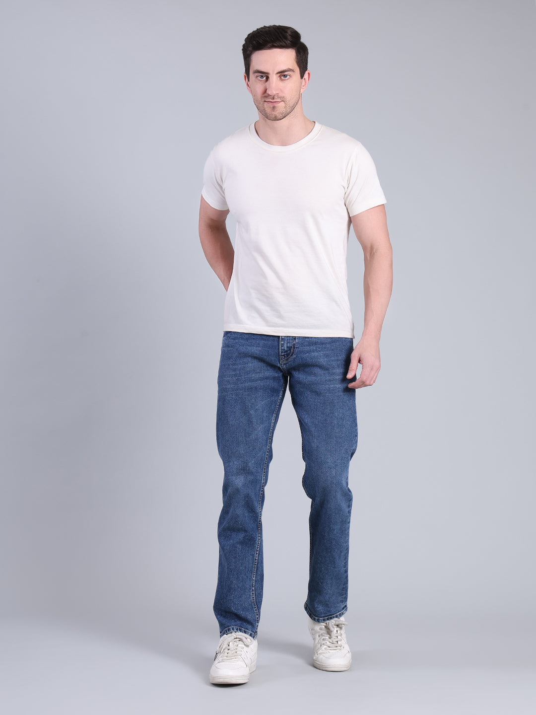 Stylox Men’s Slim Fit Mid Rise Stretchable Jeans (Mid Dark Blue) - Stylox