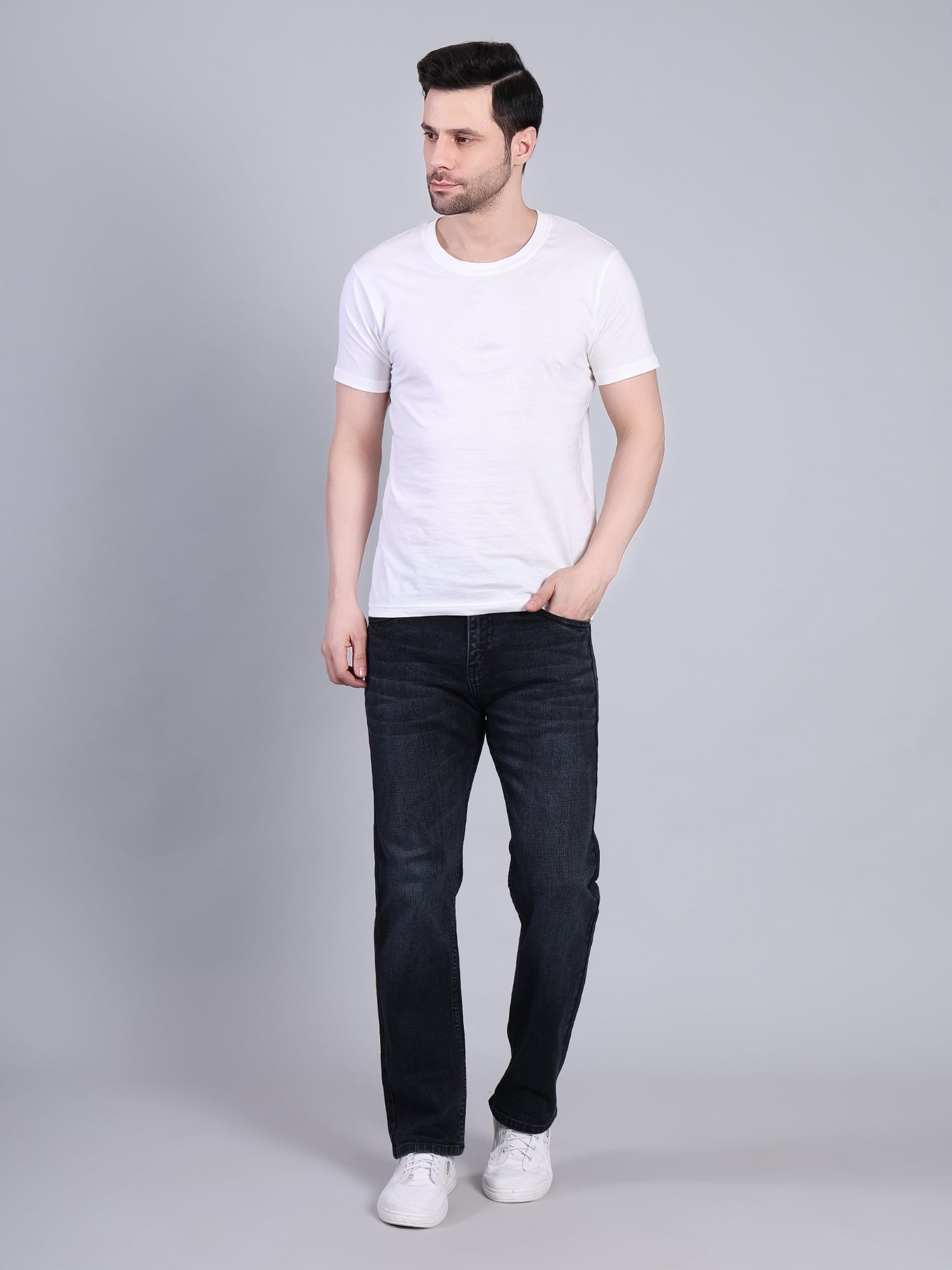 Stylox Men’s Mid-Rise Straight Fit Classic Washed Denim Jeans-Mid Grey - Stylox