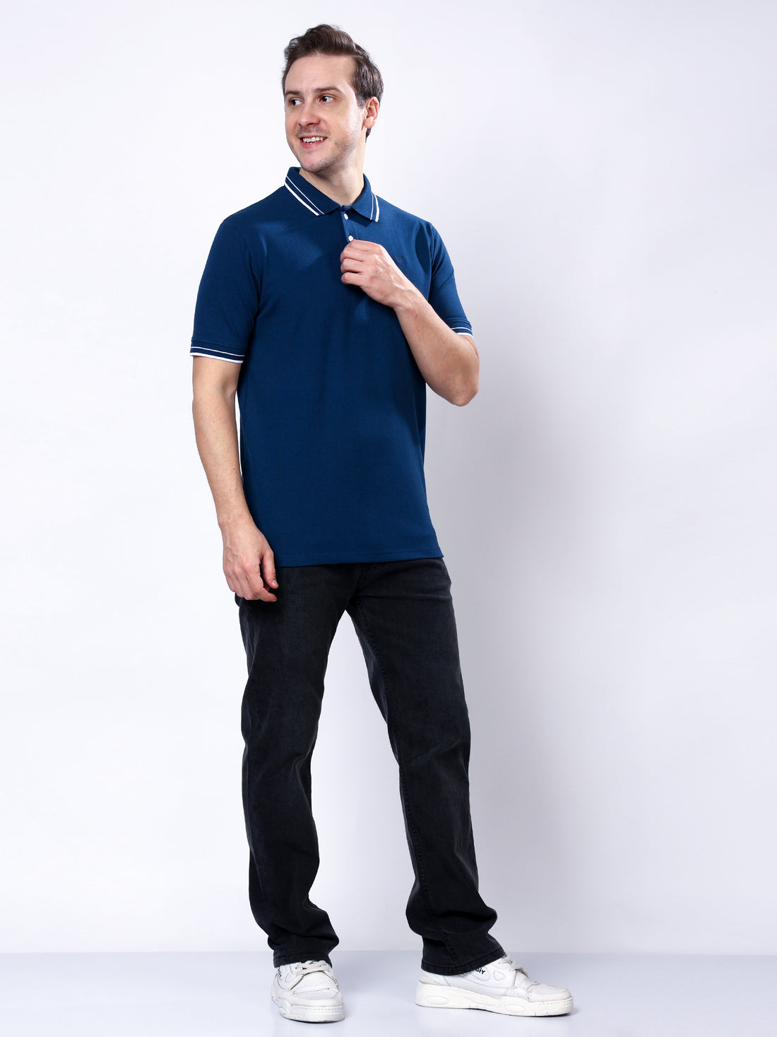 Stylox Men’s Solid Polo T-Shirt with Contrast-Tipped Collar - Stylox