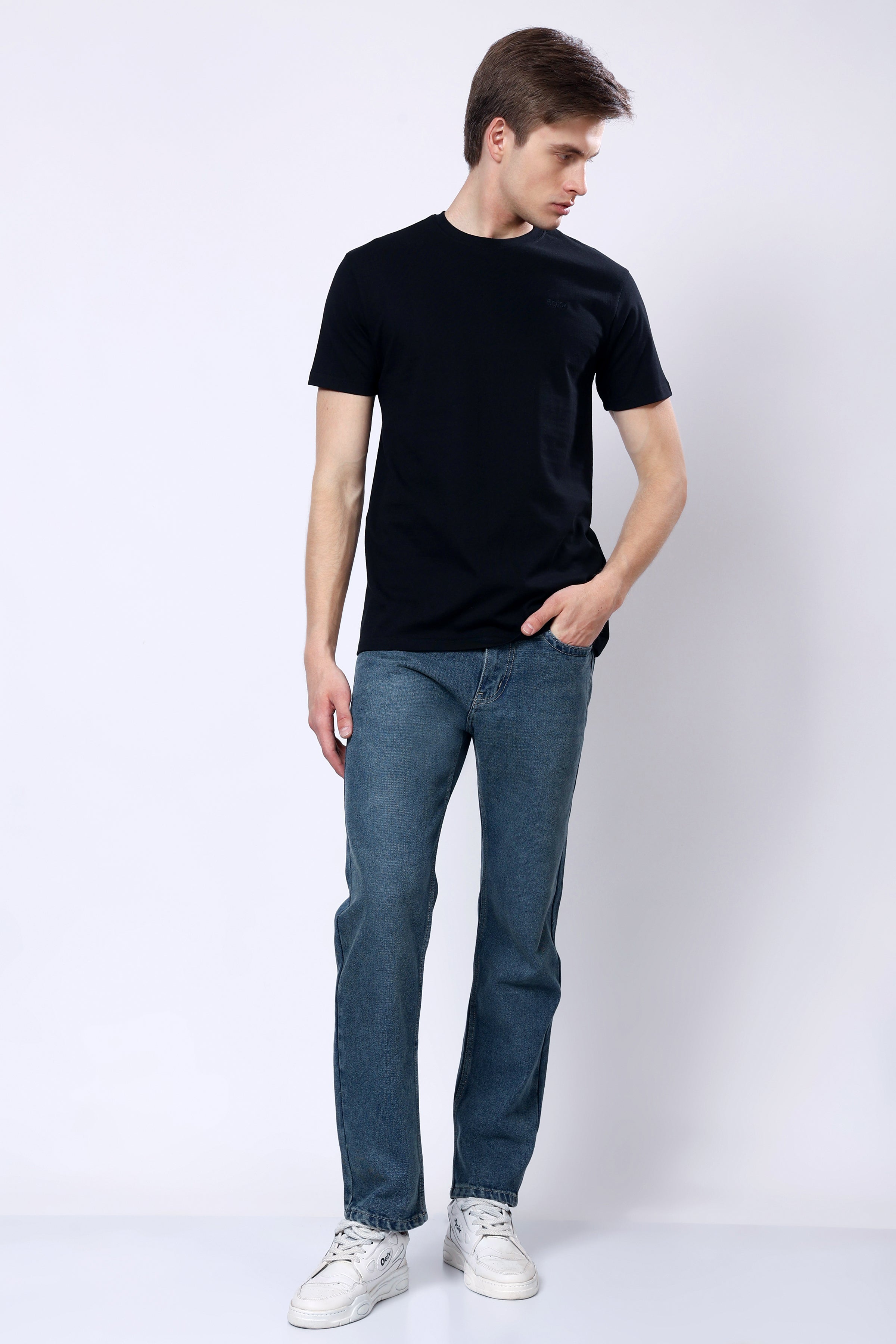 Stylox Men’s Mid-Rise Comfort Fit Greenish Blue Non-Stretch Denim Jeans - Stylox