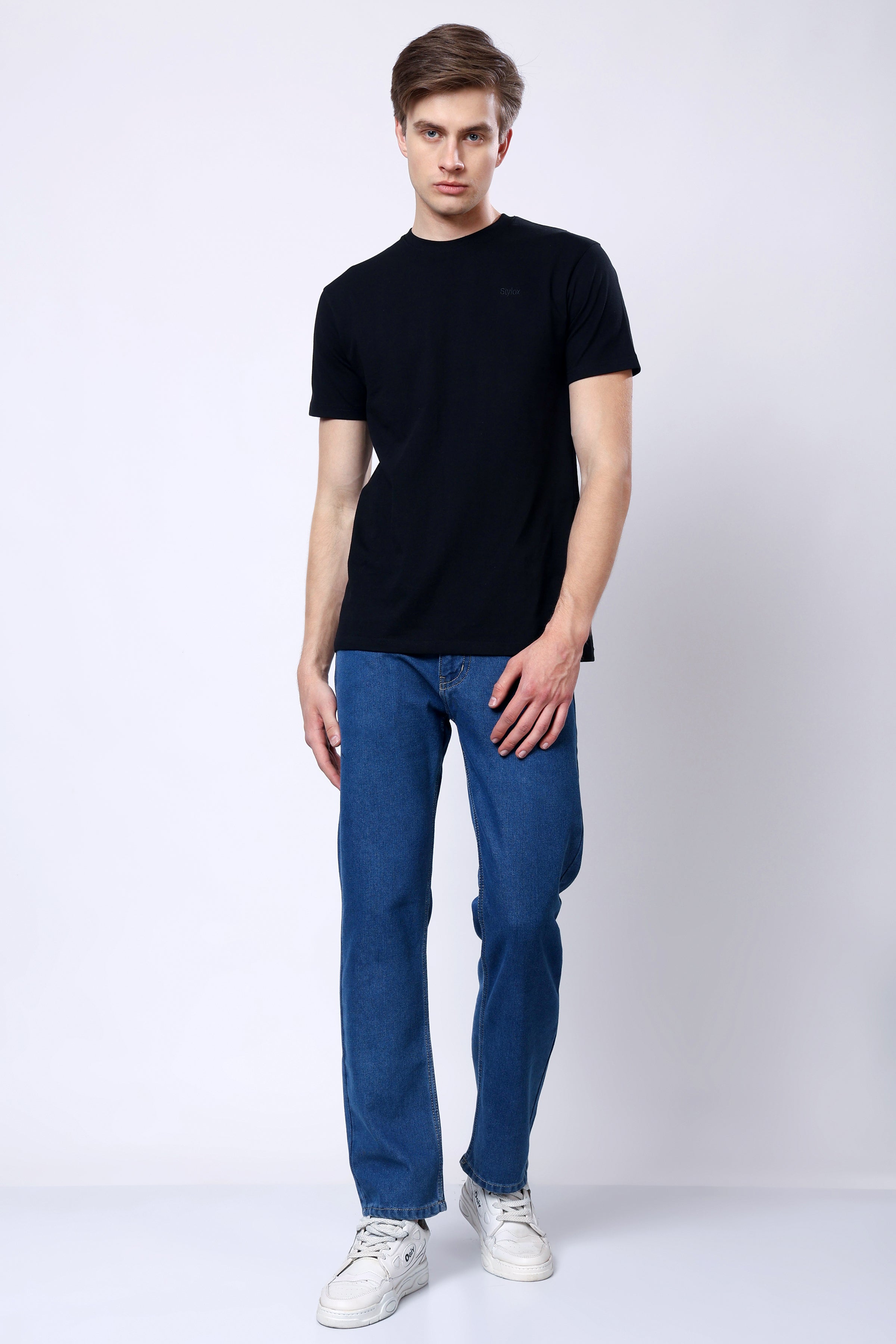 Stylox Men’s Mid-Rise Comfort Fit Dark Blue Non-Stretch Denim Jeans - Stylox
