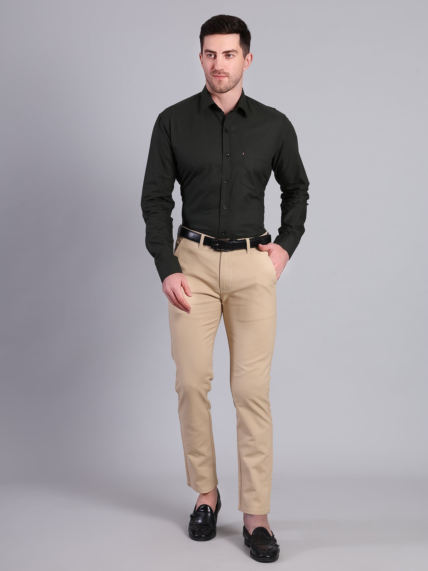Stylox Men’s Regular Fit Solid Oxford Casual Shirt-Dark Green - Stylox