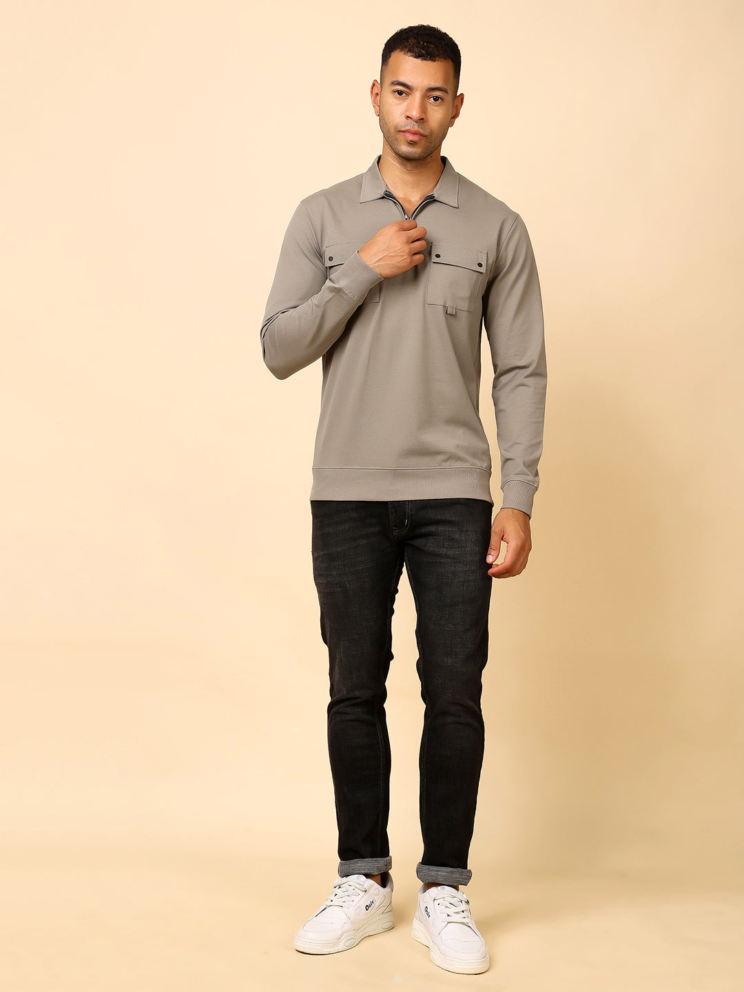 Stylox Men's Utility Style Zip Neck Sweatshirt