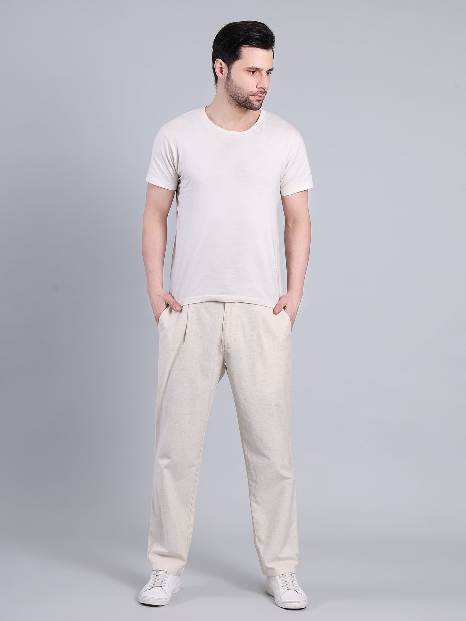 Stylox Men’s Cotton Linen Blend Trousers | Regular Fit Pleated Pants