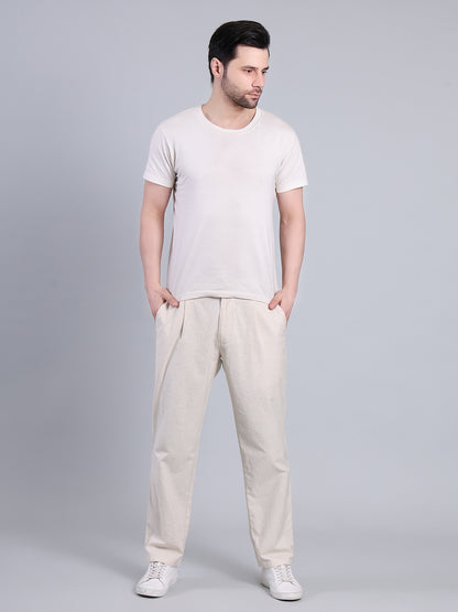 Stylox Men’s Cotton Linen Blend Trousers | Regular Fit Pleated Pants