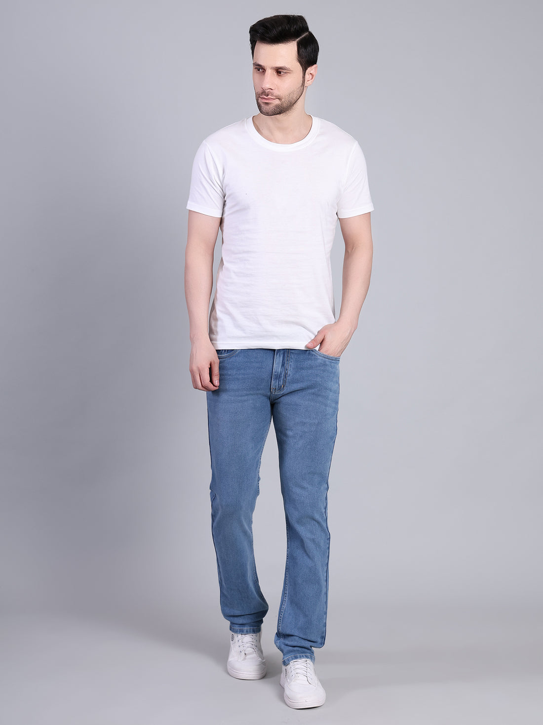 Stylox Men’s Slim Fit Mid Rise Stretchable Casual Denim Jeans-Mid Light Blue - Stylox