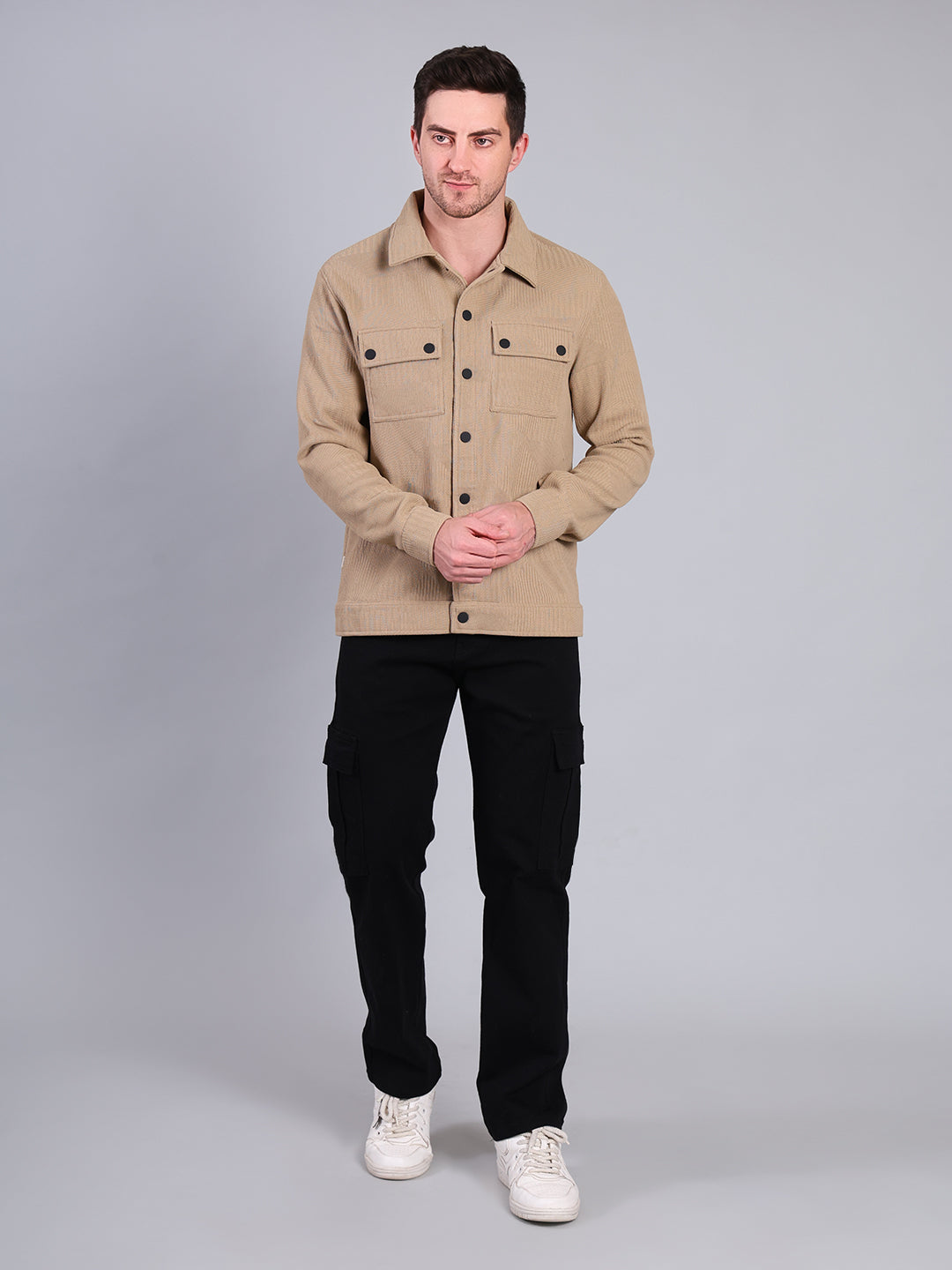 Stylox Men’s Winter Shacket | Solid Button-Down Shirt Jacket with Chest Pockets | Warm Casual Outerwear - Stylox