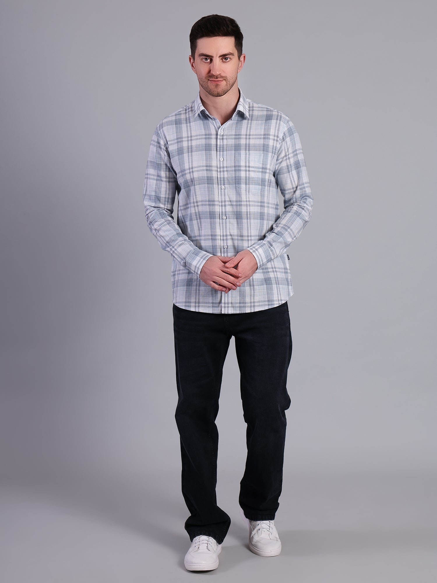 Stylox Men’s Regular Fit Checked Full Sleeve Casual Shirt-Mist Blue - Stylox
