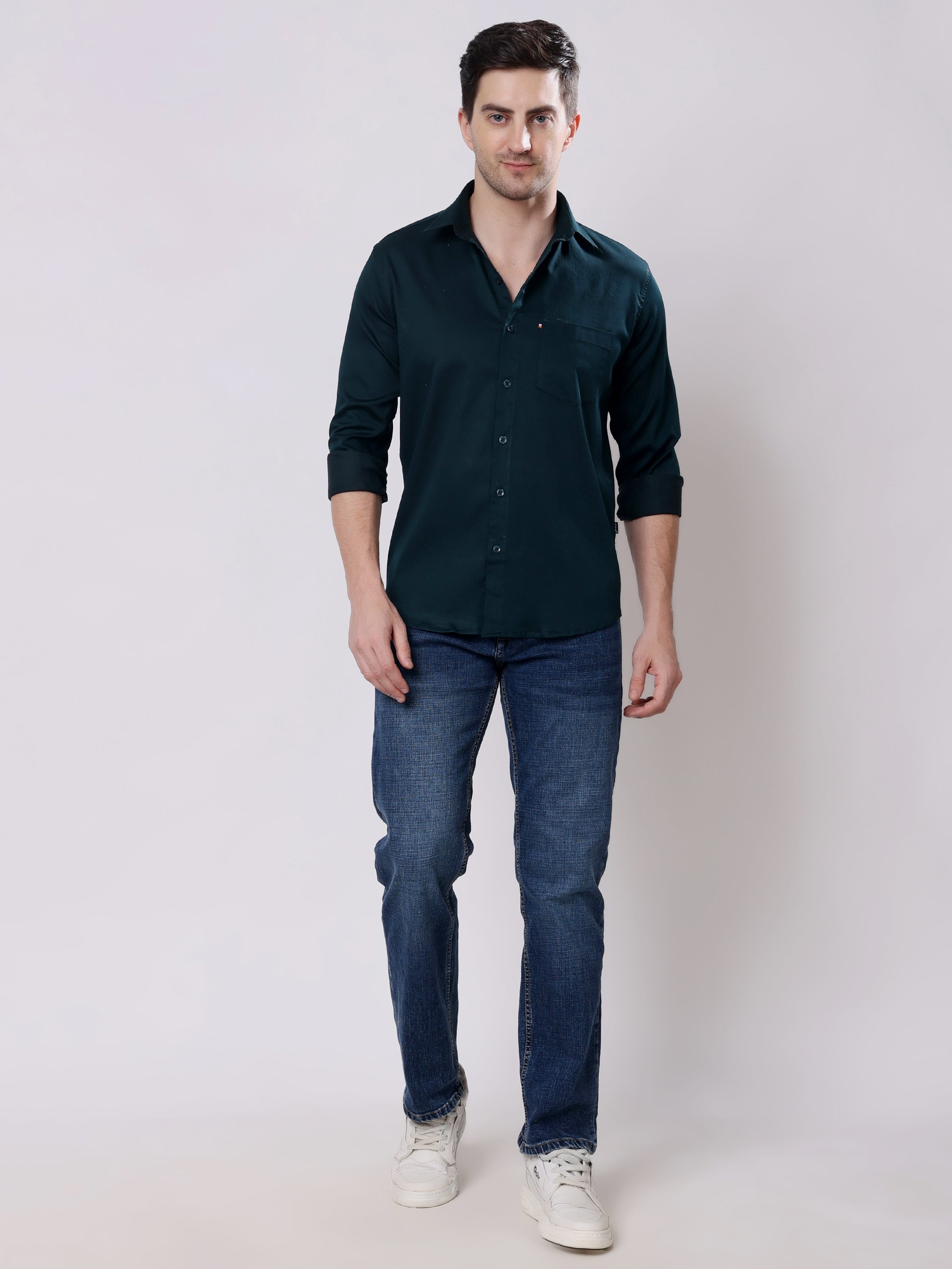 Stylox Men’s Regular Fit Full Sleeve Solid Cotton Satin Casual Shirt - Stylox