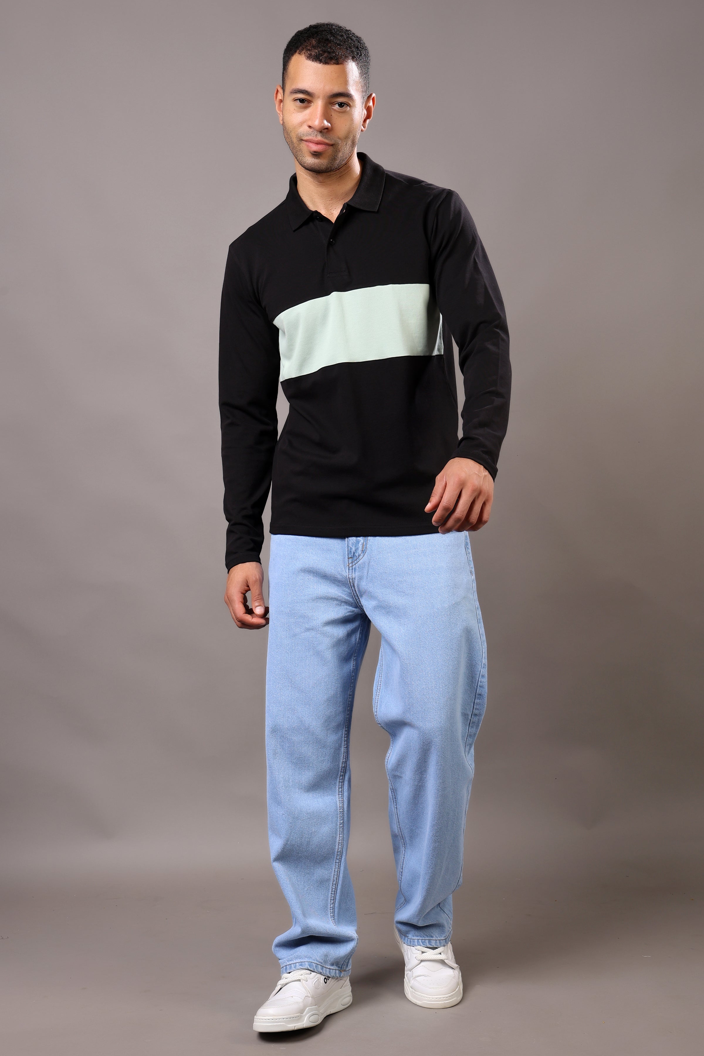 Stylox Men’s Long Sleeve Polo T-Shirt with Cut & Sew Design - Stylox