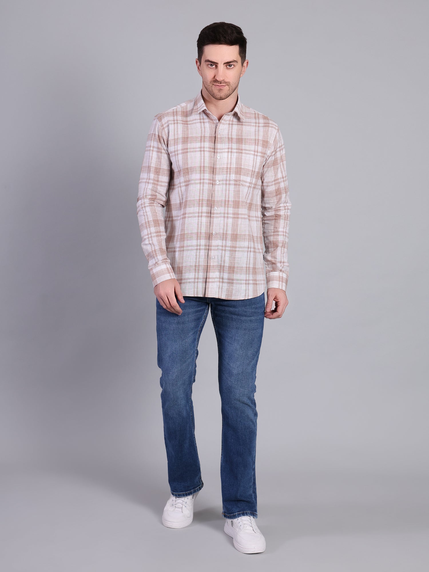 Stylox Men’s Regular Fit Checked Full Sleeve Casual Shirt-Brown - Stylox