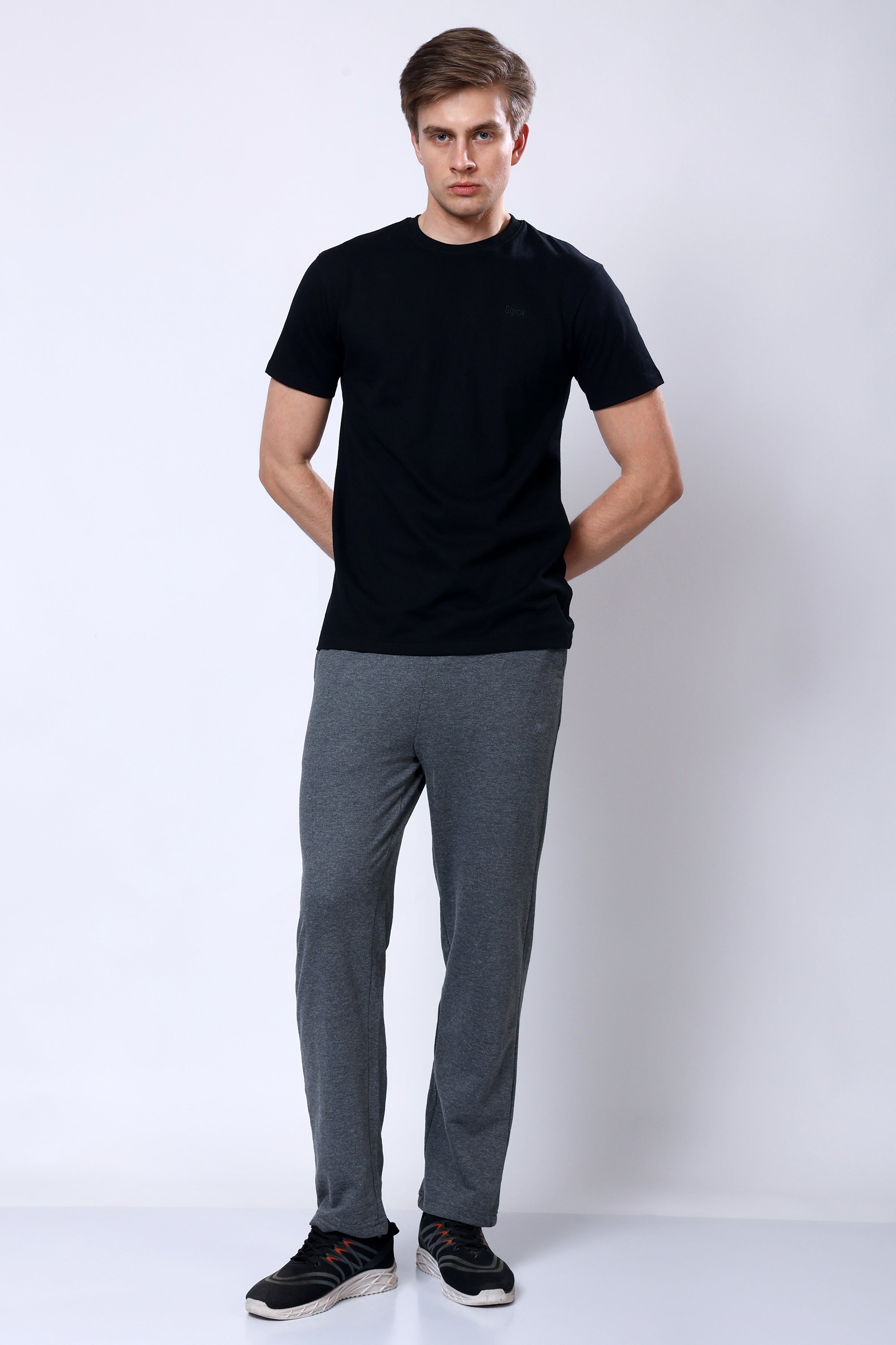 Stylox Men’s Regular Fit Terry Fabric Trackpant with Drawstring Waist-Dark Grey - Stylox