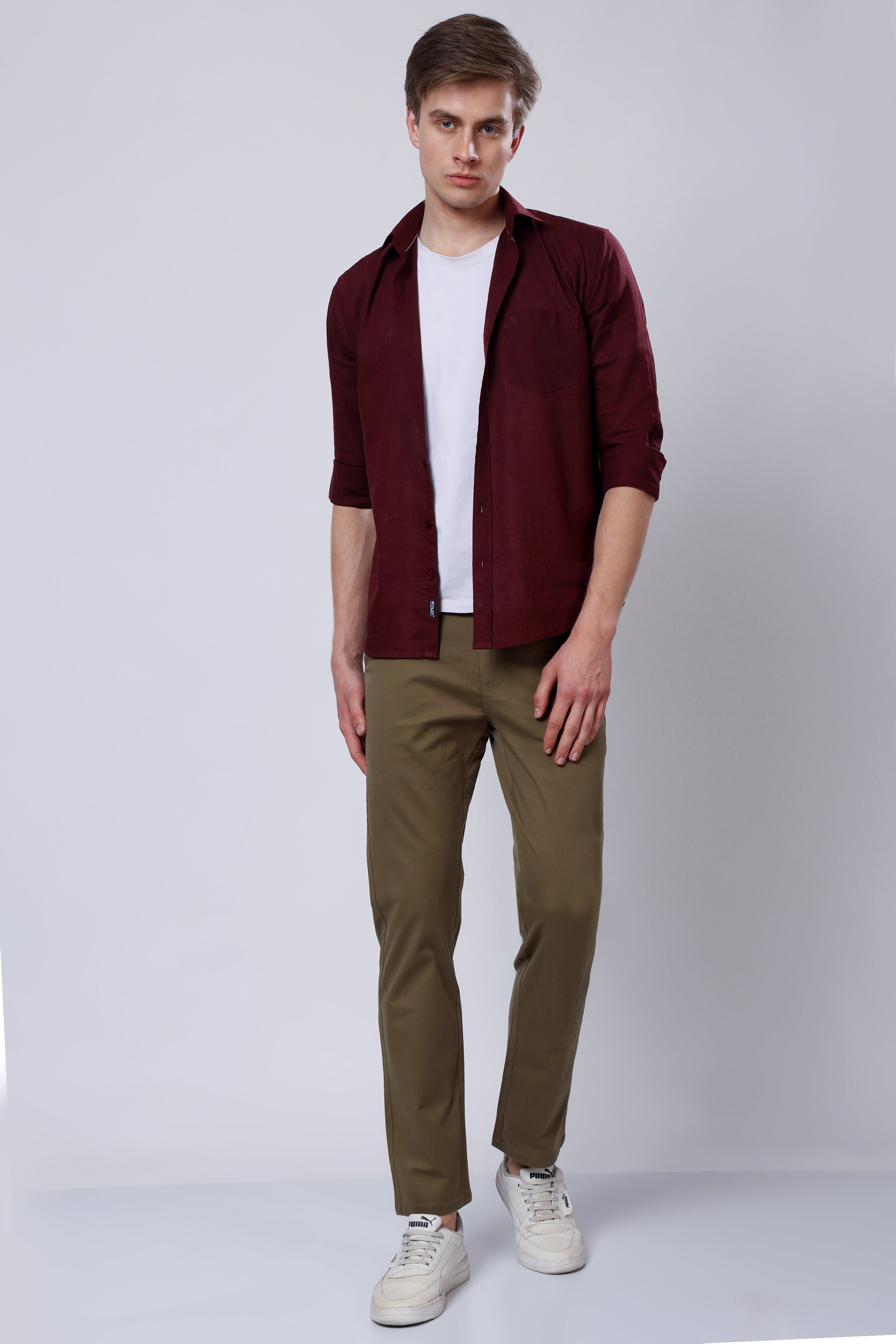Stylox Men’s Straight Fit Casual Trousers with Comfort-Olive - Stylox