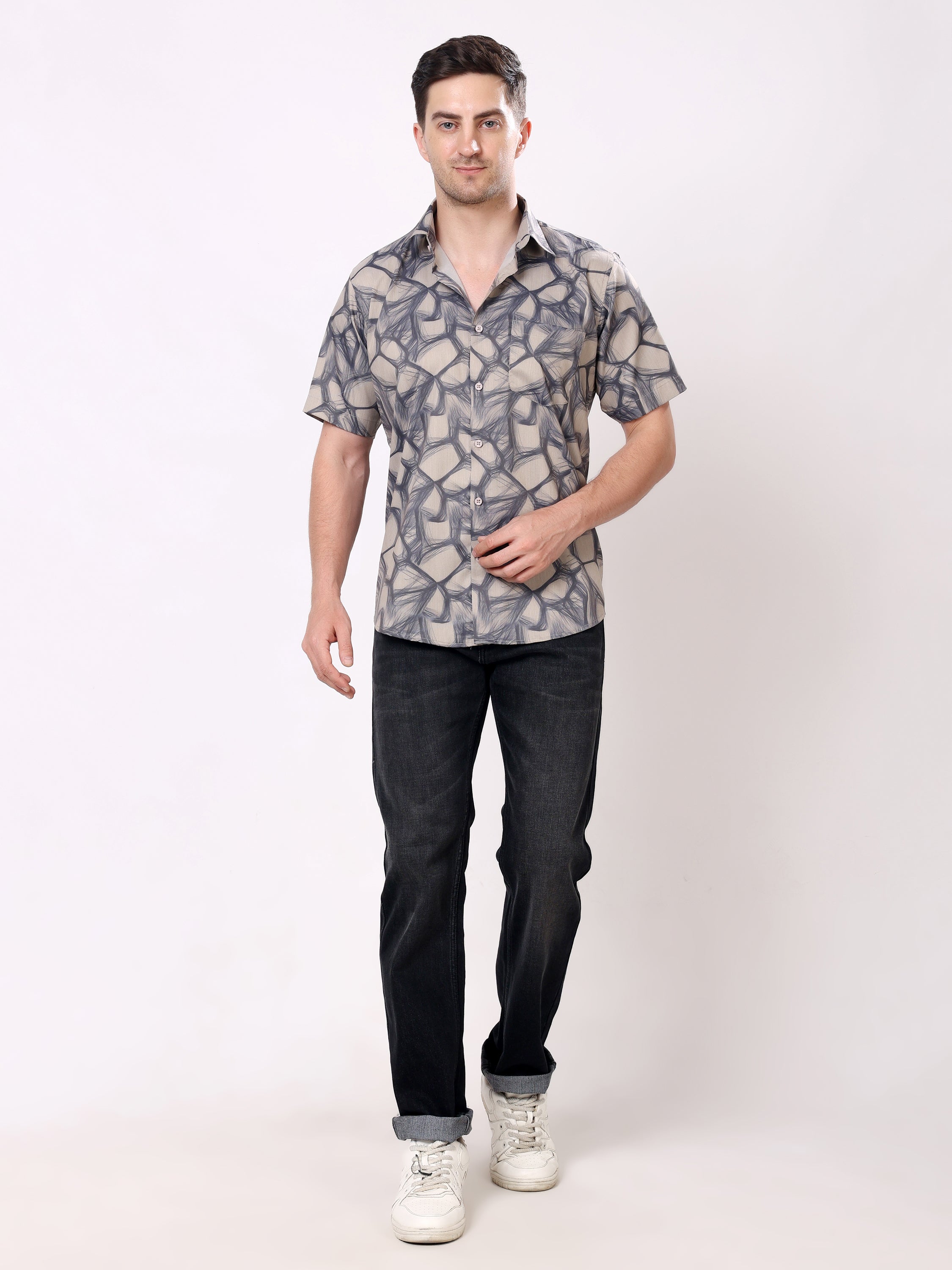 Stylox Men’s Regular Fit Half Sleeve Abstract Printed Casual Stylish Summer Shirt - Stylox