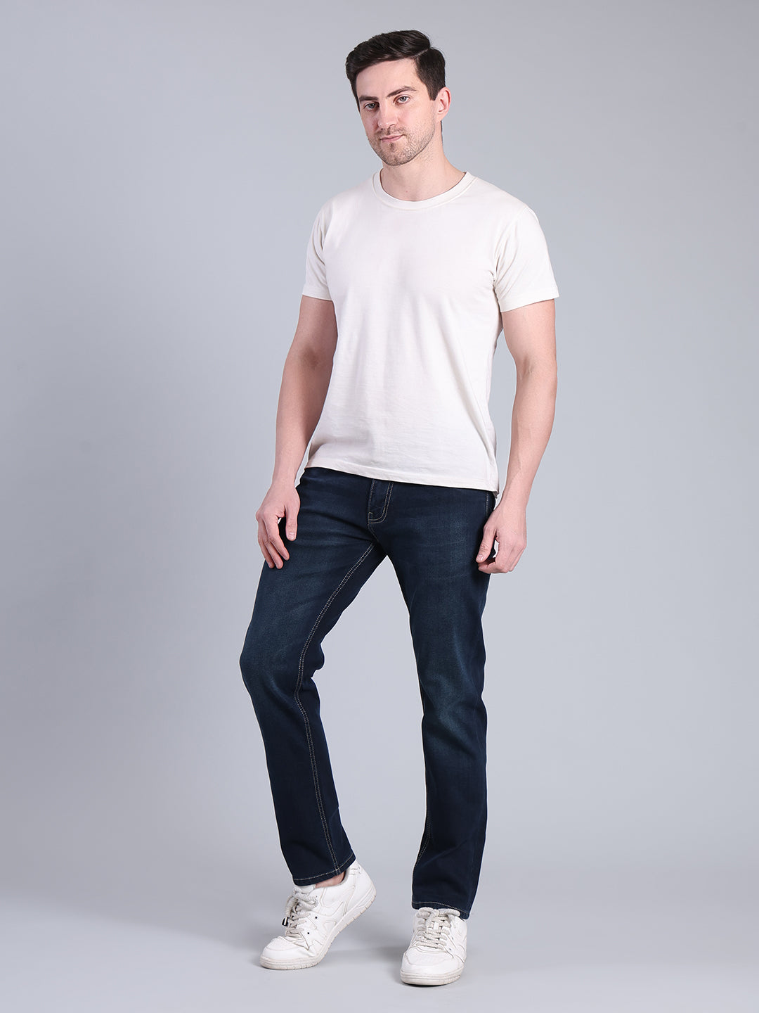 Stylox Men’s Slim Fit Mid Rise Stretchable Jeans (Dark Blue) - Stylox