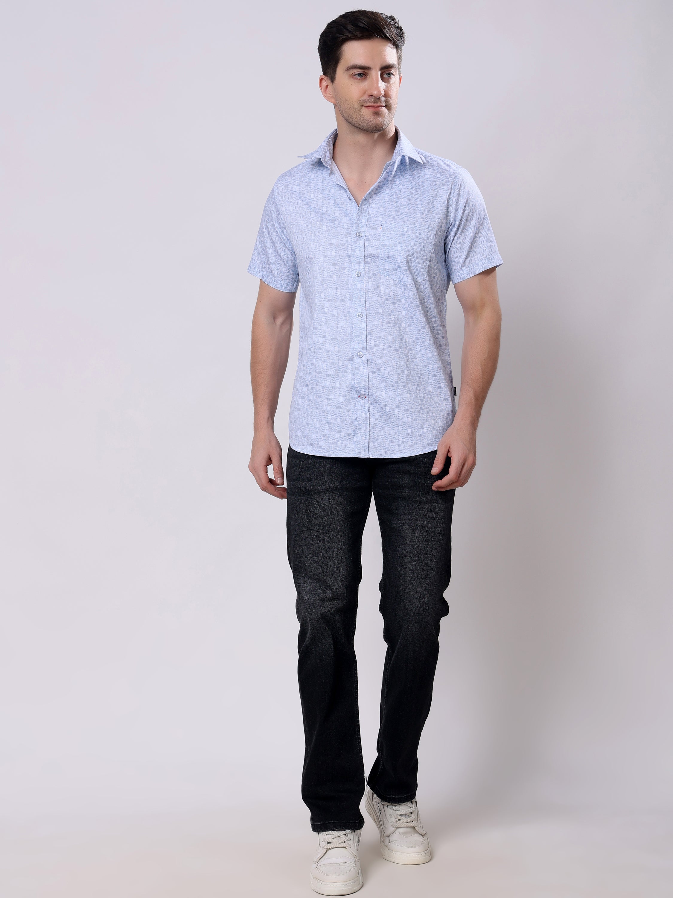 Stylox Men’s Regular Fit Half Sleeve Abstract print Cotton Summer Casual Shirt - Stylox