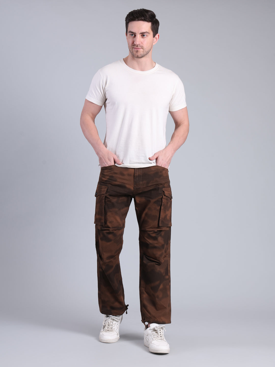 Stylox Men’s Mid-Rise Cargo Pants Brown | Relaxed Fit Utility Cargo Trousers for Men - Stylox