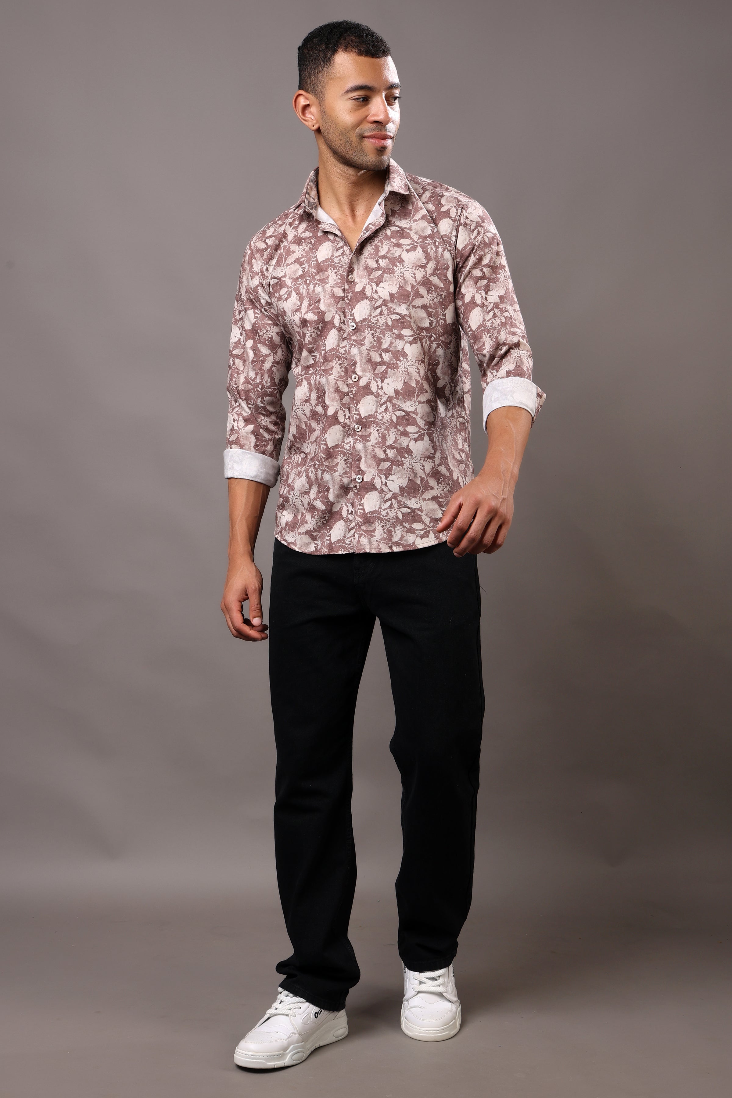 Stylox Men's Full Sleeve Leaf Print Casual Shirt