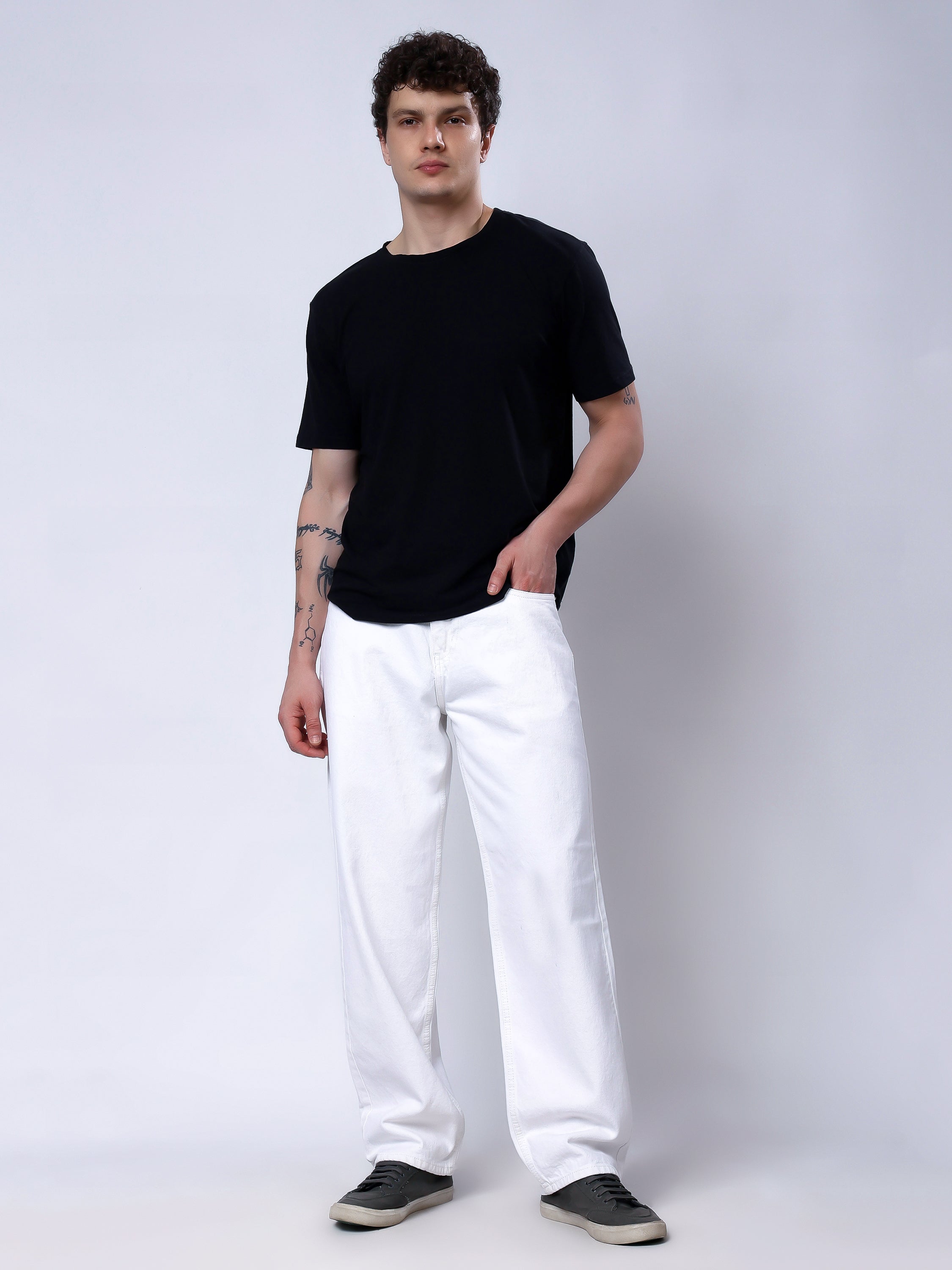 Stylox Men’s Loose Fit Stretchable White Denim Jeans