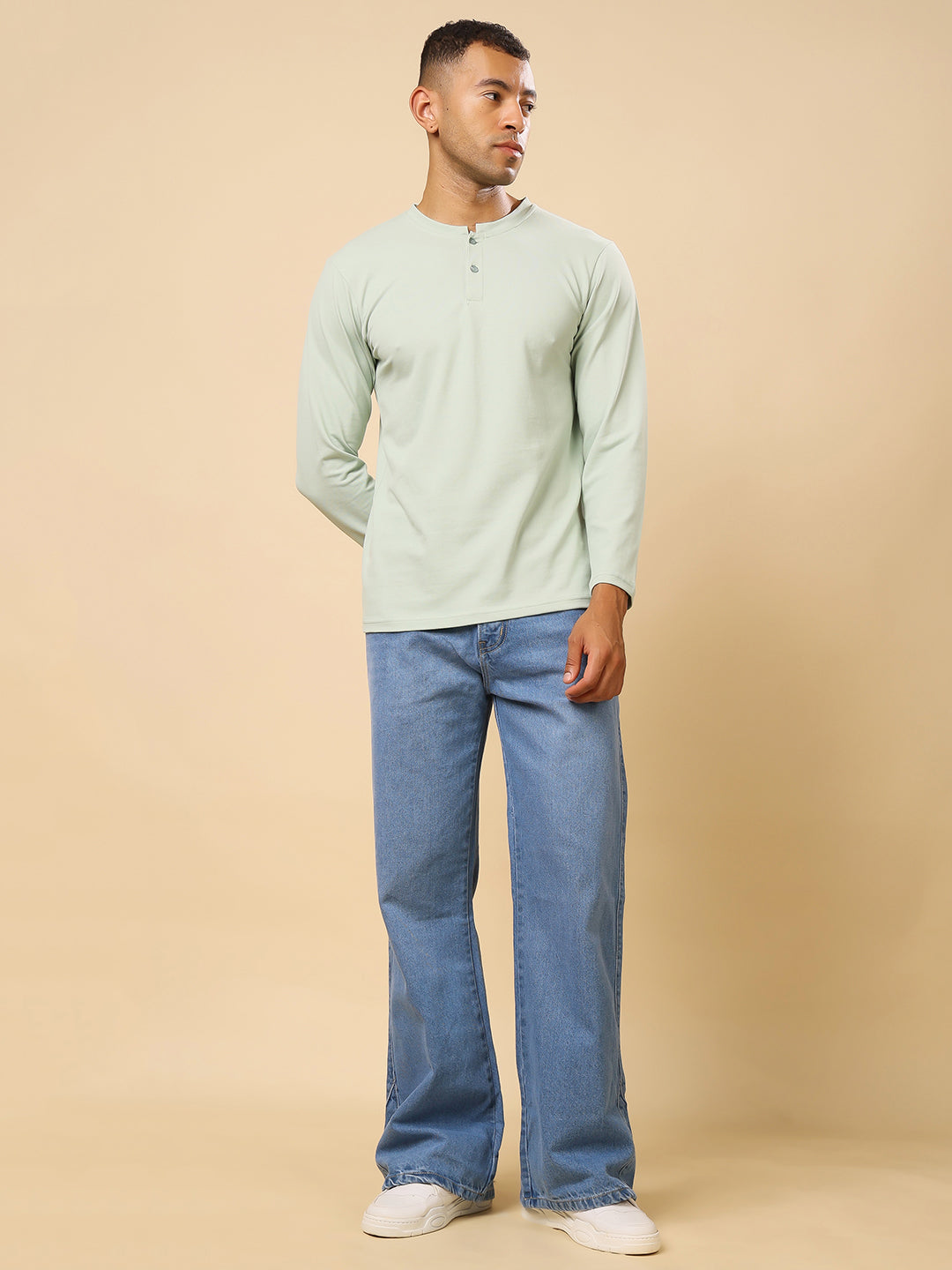 Stylox Men’s Henley Neck Full Sleeve Solid T-Shirt – Casual & Stylish Everyday Wear - Stylox