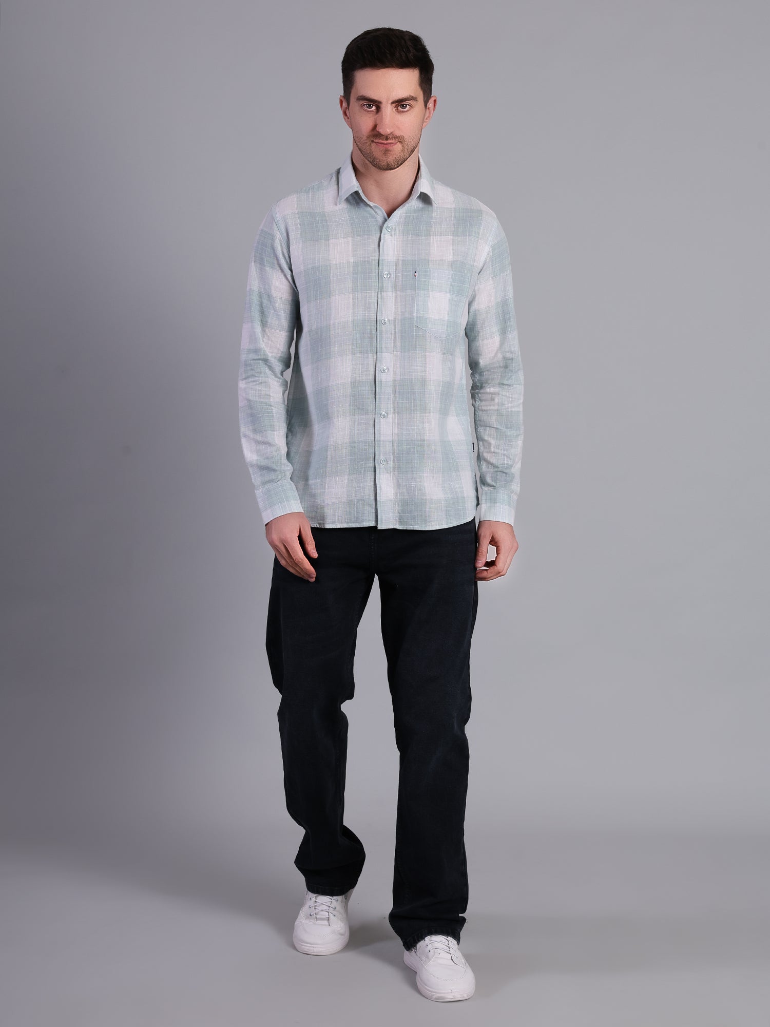 Stylox Men’s Regular Fit Checked Full Sleeve Casual Shirt-Aqua - Stylox