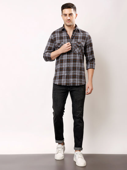 Stylox Men’s Regular Fit Full Sleeve Check Shirt with Double Flap Pockets | Cotton Casual Checkered Shirt
