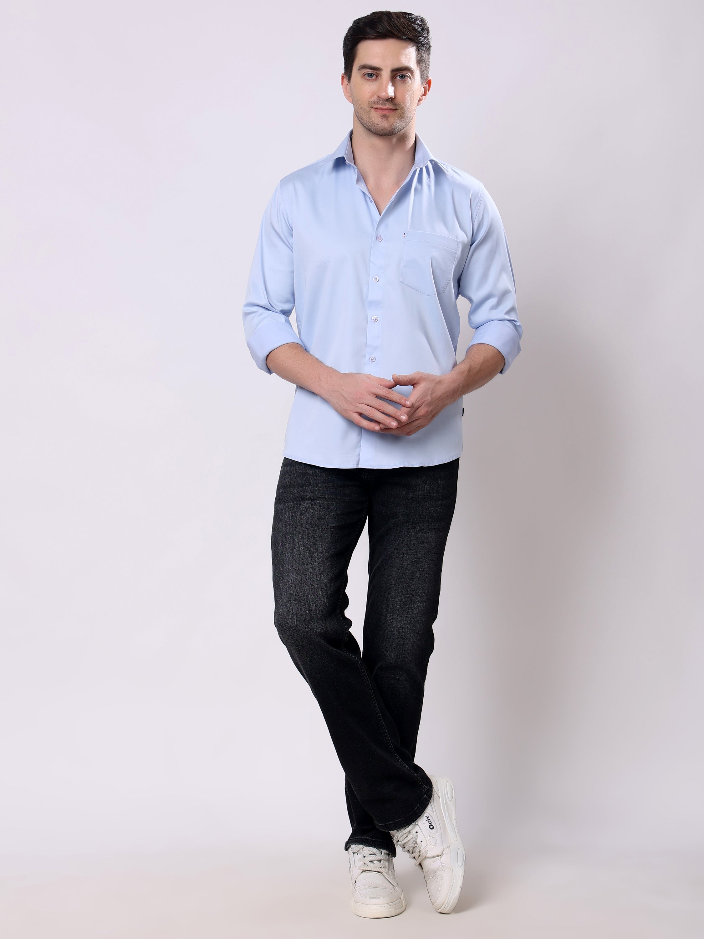 Stylox Men’s Regular Fit Full Sleeve Solid Cotton Satin Casual Shirt - Stylox
