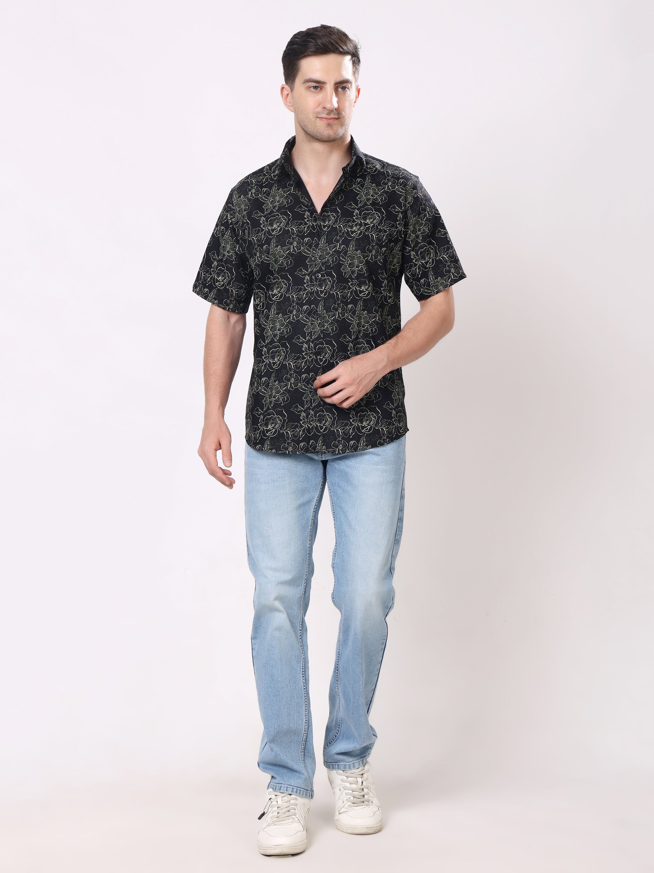 Stylox Men’s Regular Fit Half Sleeve Floral Printed Casual Stylish Party & Summer Shirt - Stylox