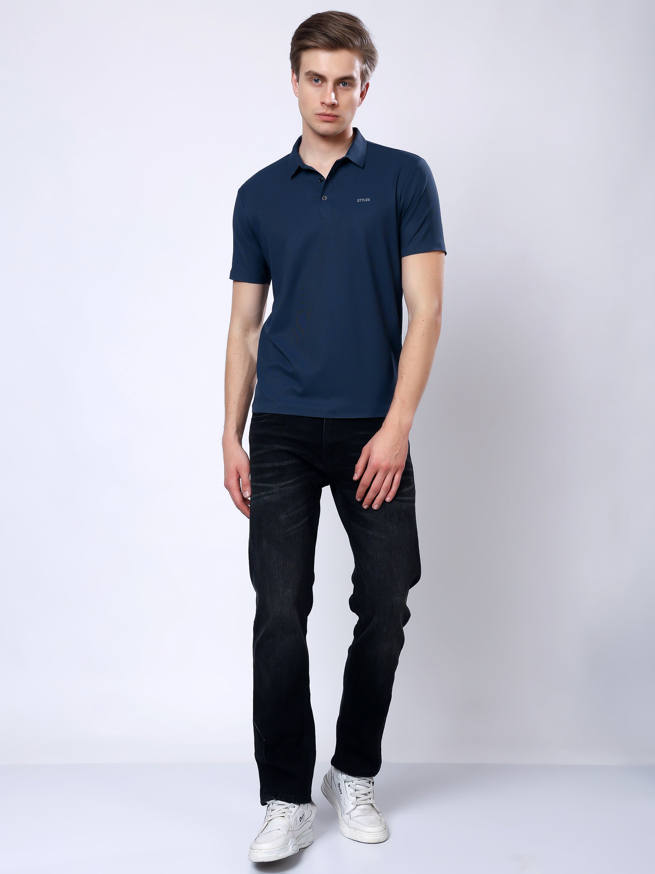 Stylox Men’s Premium Regular Fit Stretchable Polo T-Shirt–Teal - Stylox