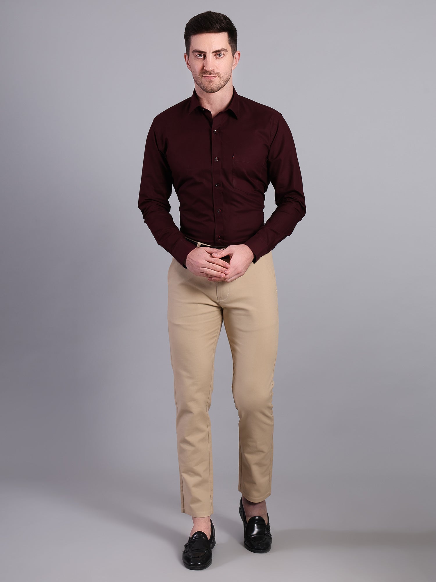 Stylox Men’s Regular Fit Solid Oxford Casual Shirt-Wine - Stylox