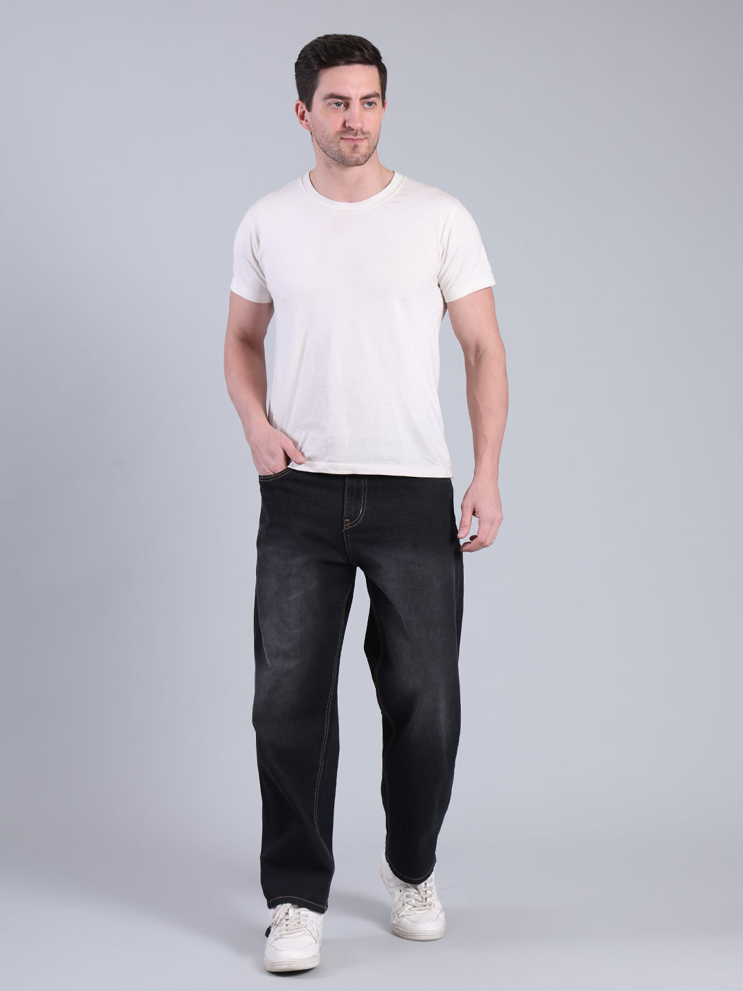 Stylox Men’s Loose Fit Mid-Rise Washed Denim Jeans - Stylox