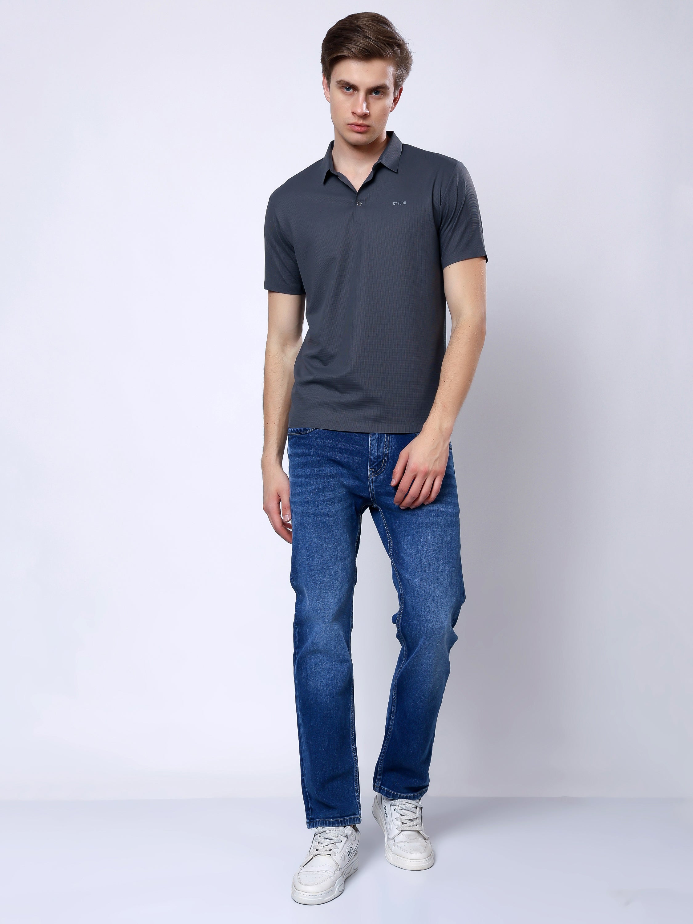 Stylox Men’s Premium Regular Fit Stretchable Polo T-Shirt–Grey - Stylox