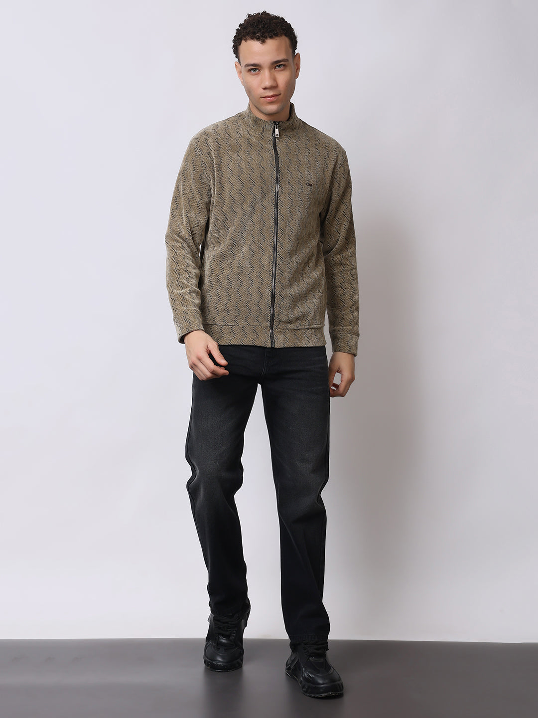 Stylox Men’s Textured Winter Jacket – High-Neck Full-Zip Warm Fleece Jacket for Casual & Daily Wear